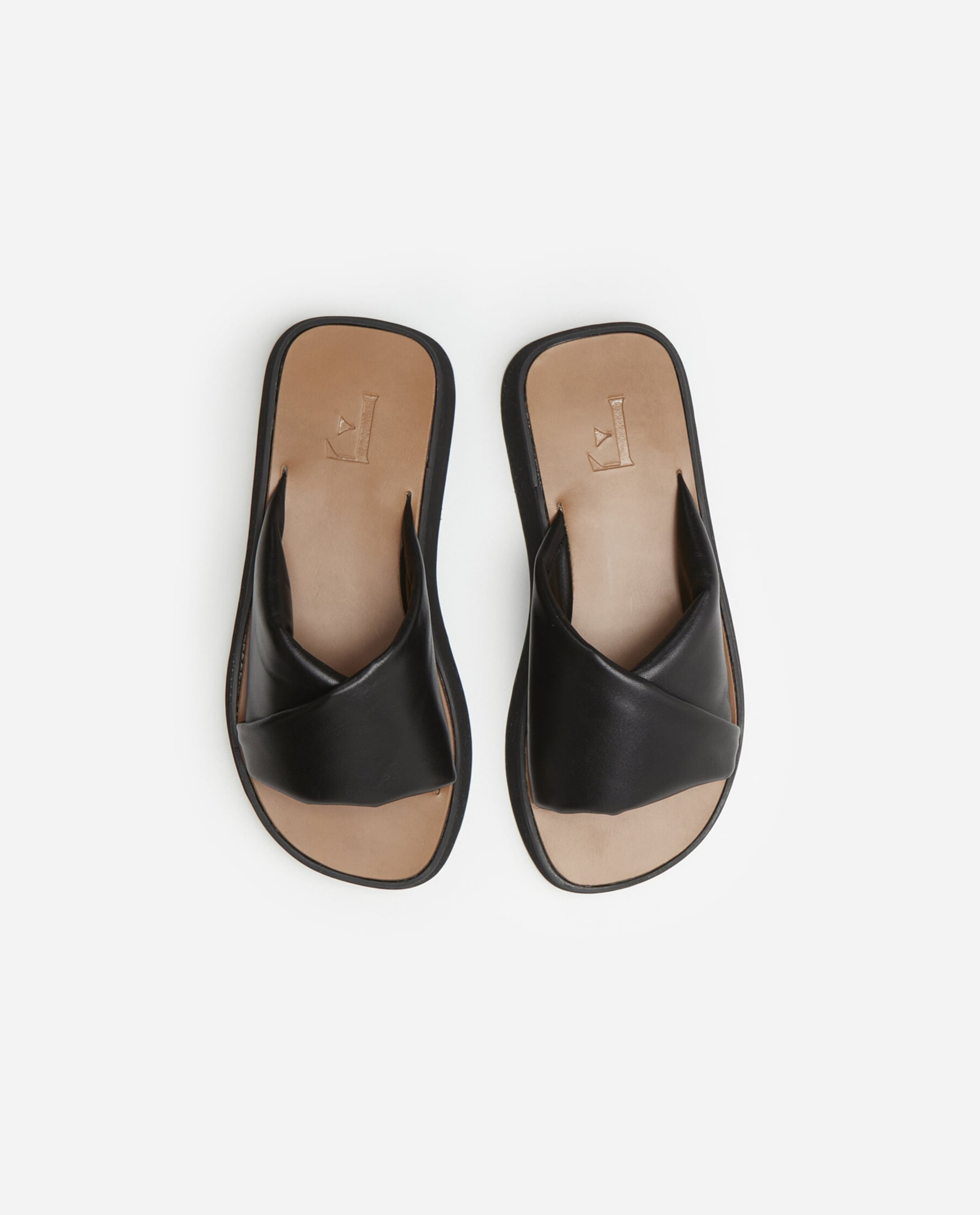 Bea Black Leather Flat Sandals 22010721101-001 - 5
