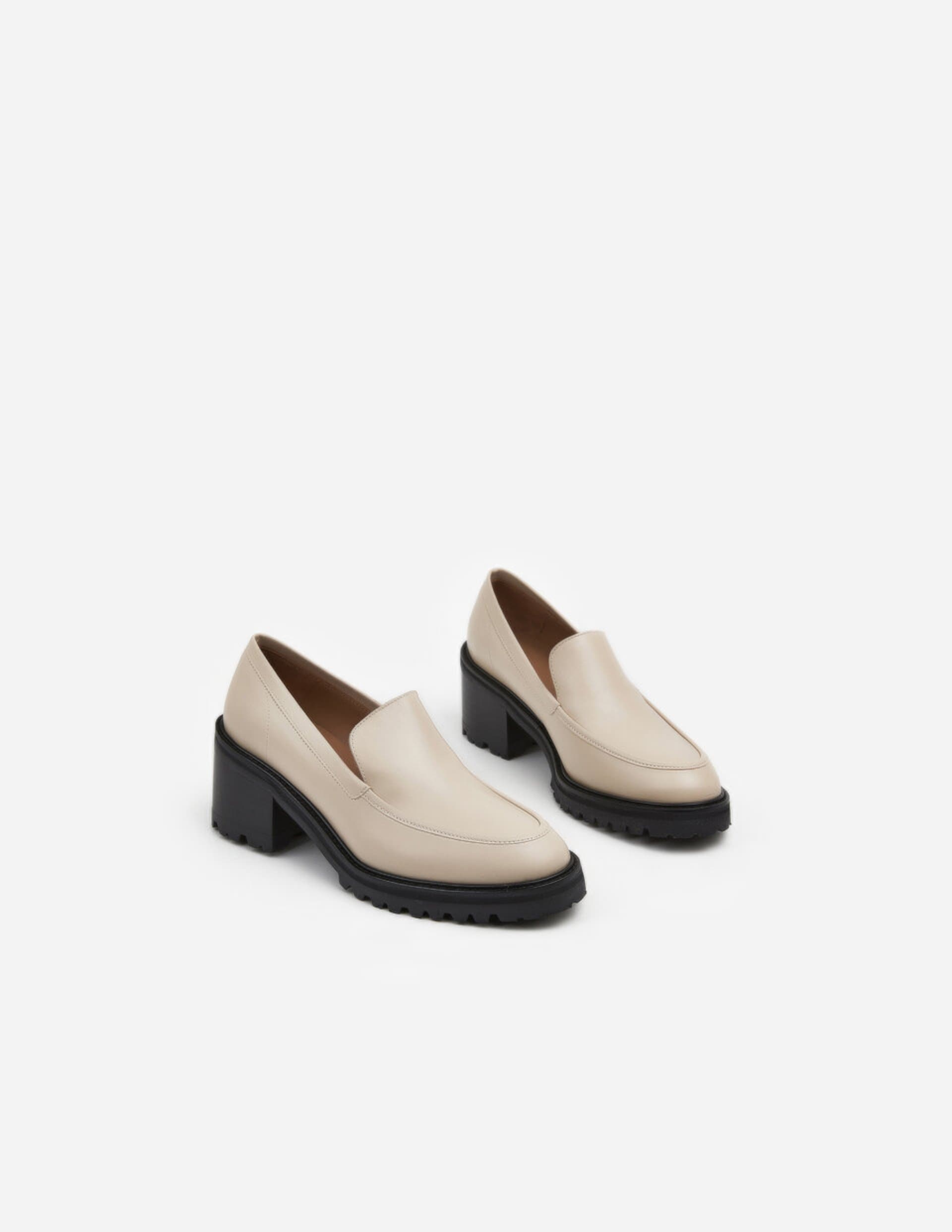 Saga Creme Leather Heeled Loafers 22020423501-015-3