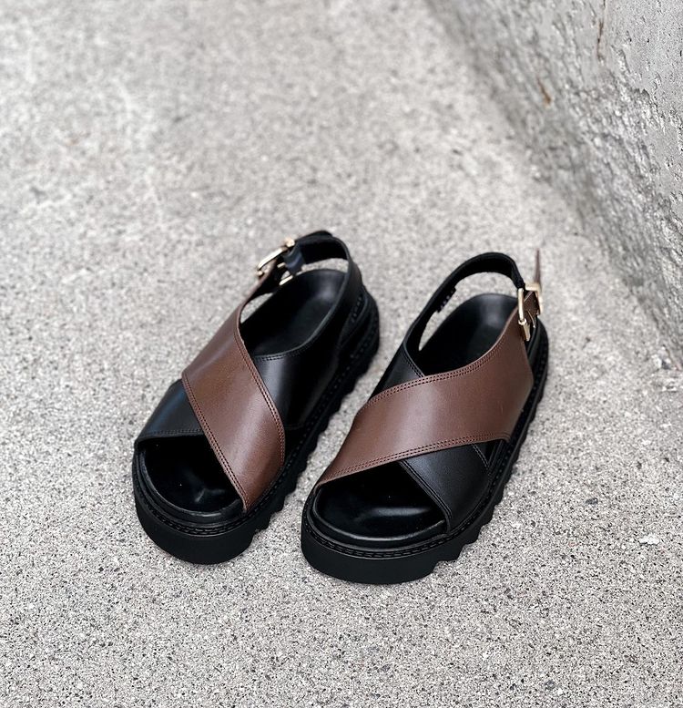 Diana Black Brown Leather Chunky Sandals LAST1521 - 8