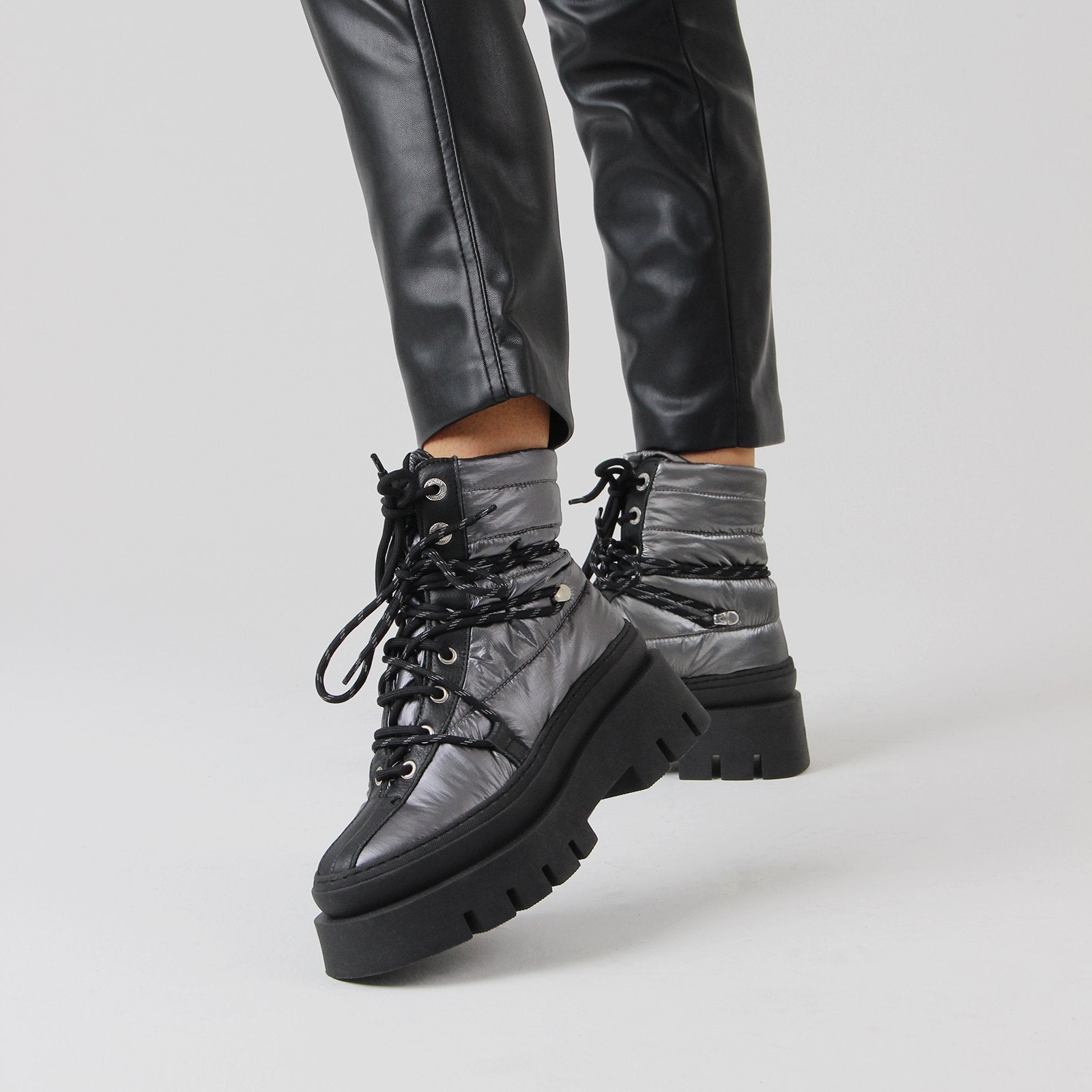 Evi - Ann Double Laces Gunmetal Chunky Boots Boots