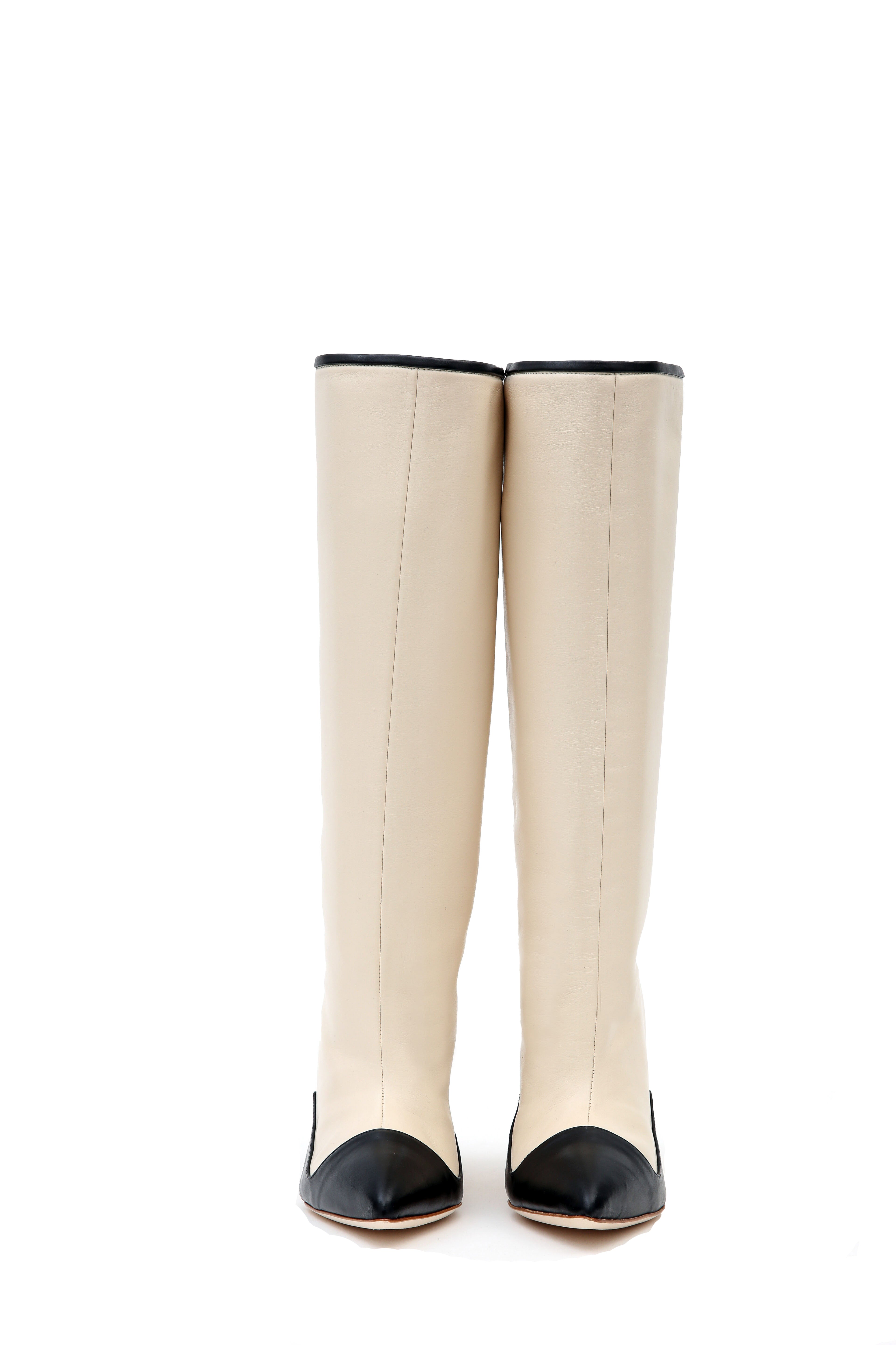 Candy Buttercup Cream and Black Calfskin Pull-on Boots