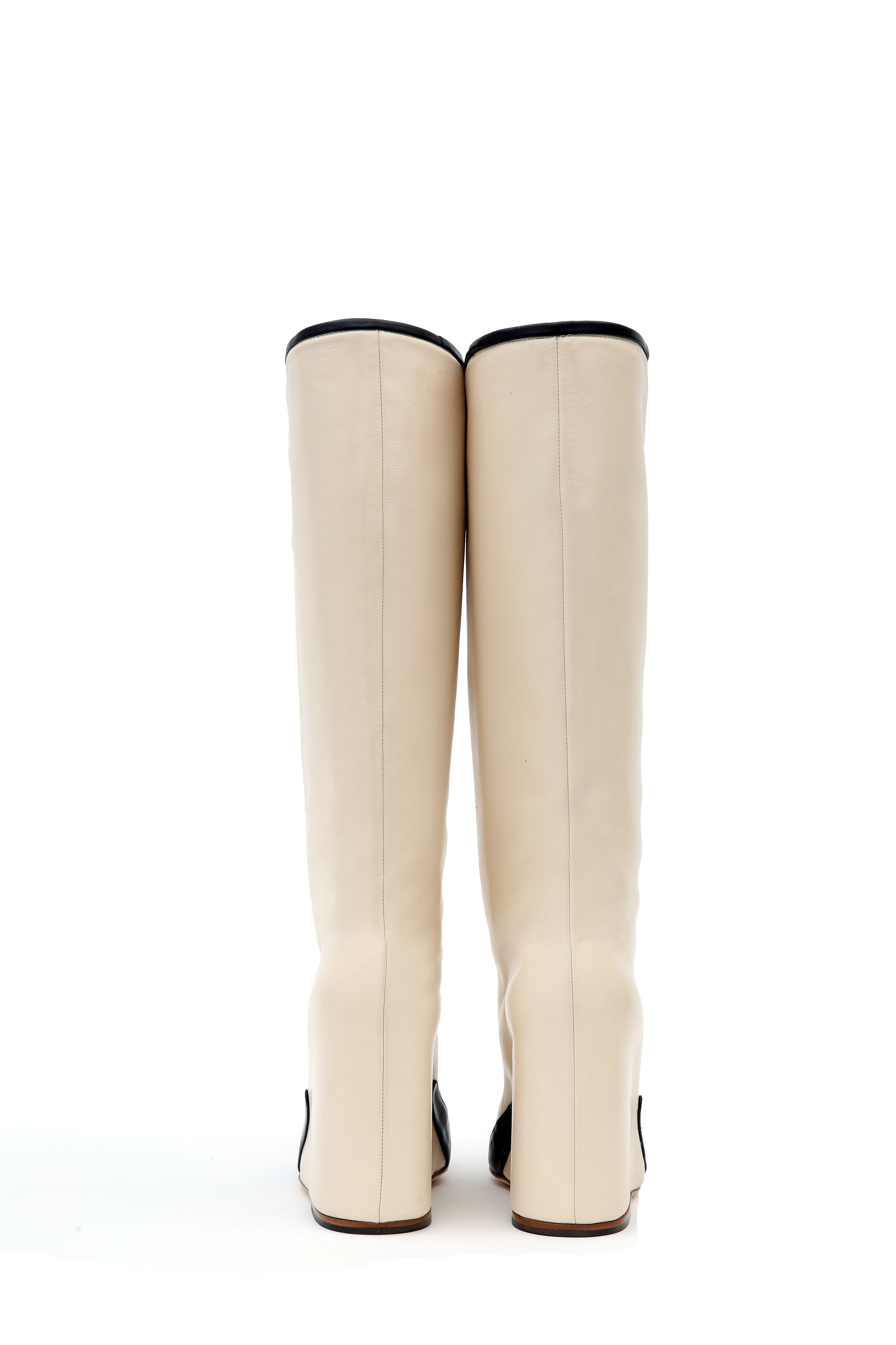 Candy Buttercup Cream and Black Calfskin Pull-on Boots