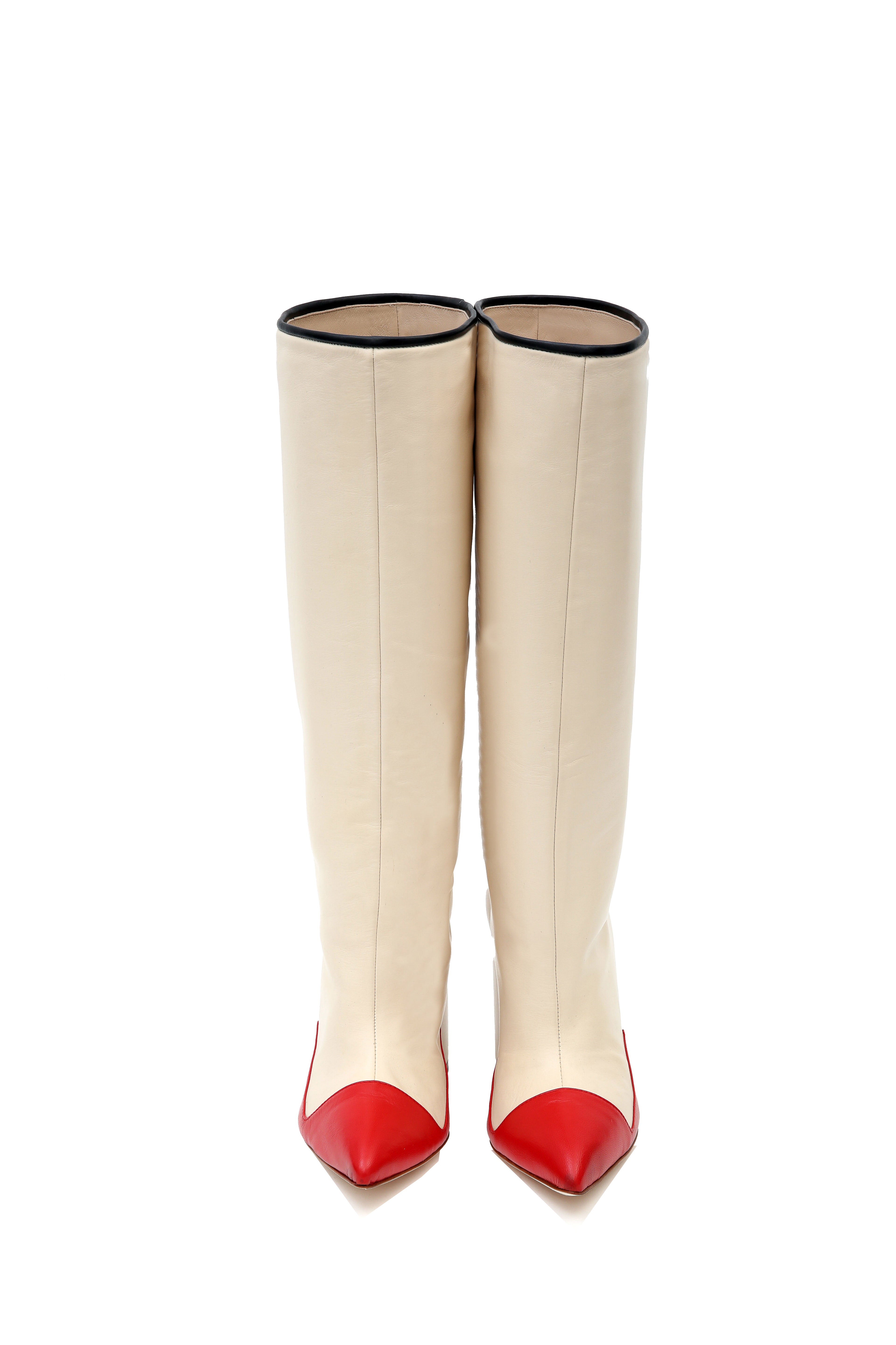 Candy Buttercup Cream and Ruby Red Calfskin Pull-on Boots