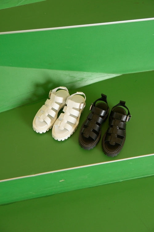 Daphny Black Leather Chunky Sandals LAST1518 - 8
