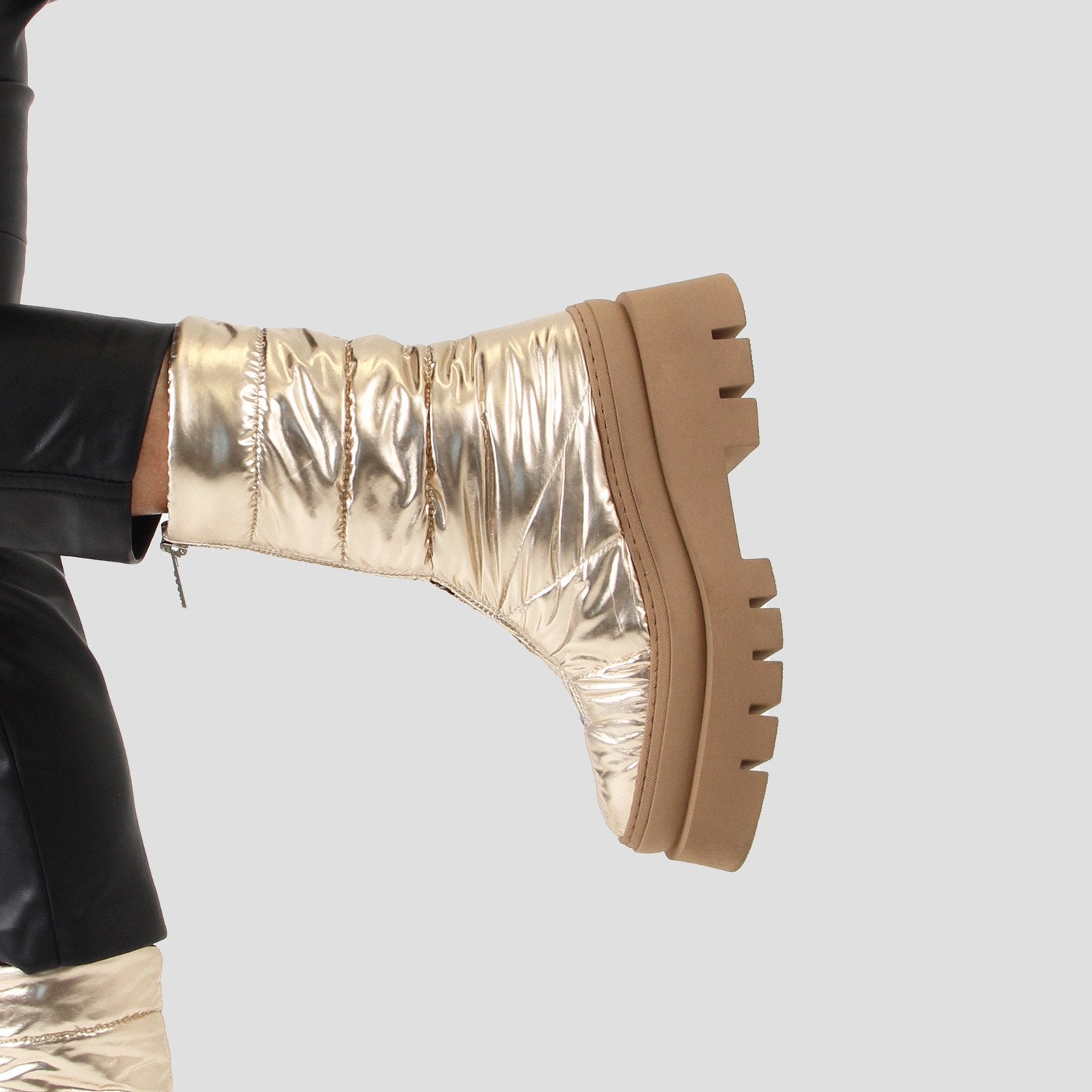 Evi-Ann Front Zip Champagne Chunky Boots 47379-P-2207 - 10