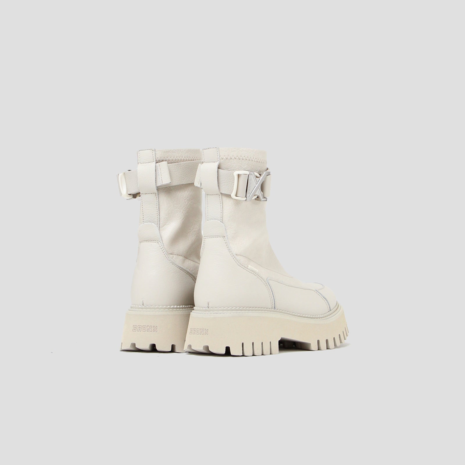Groovy Stretch Buckle White Ankle Boots 47399-G-1257 -6
