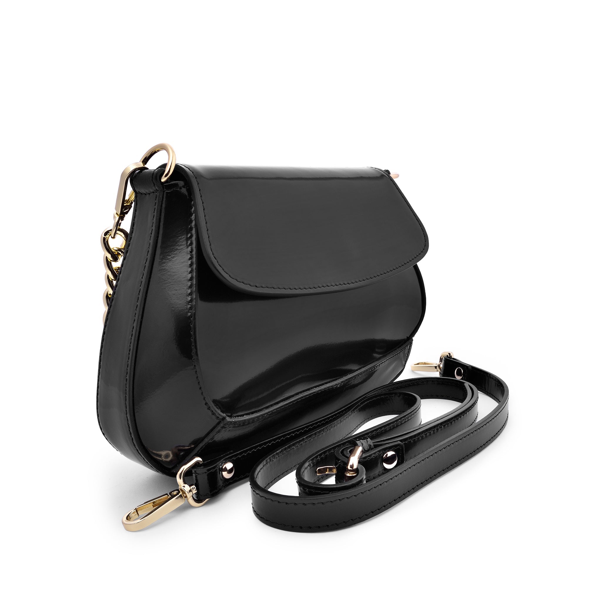 Ena Black Semi Patent Leather Shoulder Bag CL10534 NERO - 13