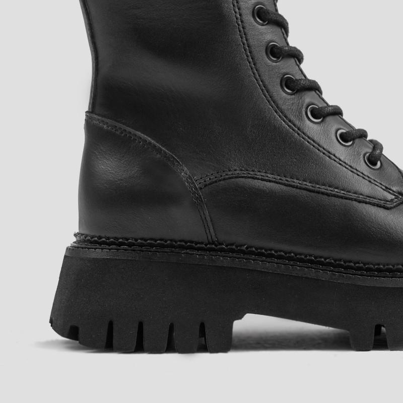 Bronx Groovy Lace Up Black Combat Boots