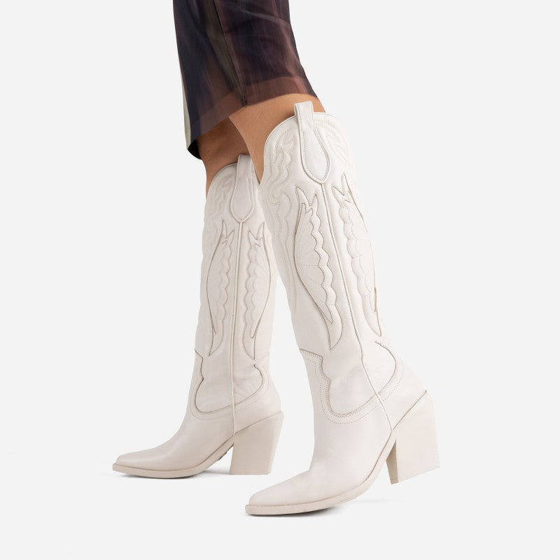 New Kole Off White High Western Boots 14177-G-05 - 6