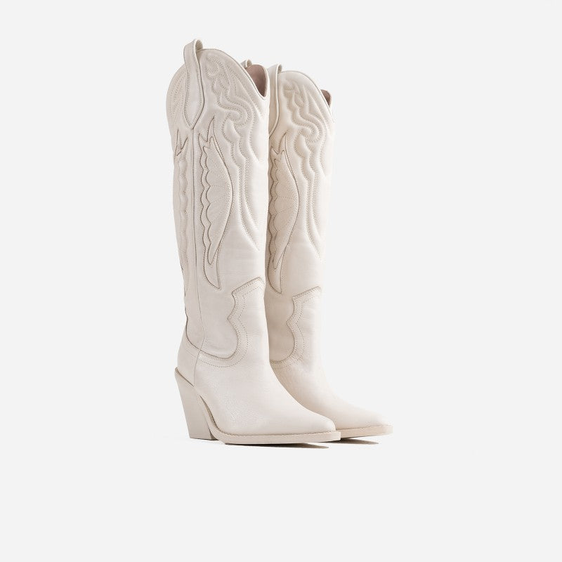 New Kole Off White High Western Boots 14177-G-05 - 3