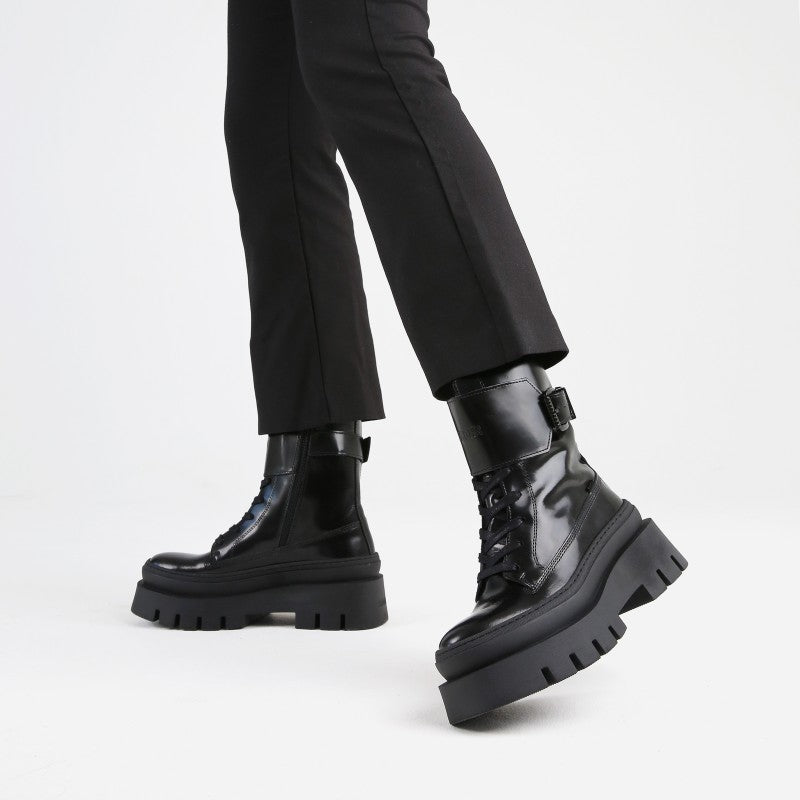 Evi Ann Black Leather Chunky Boots 47426-S-01 - 7