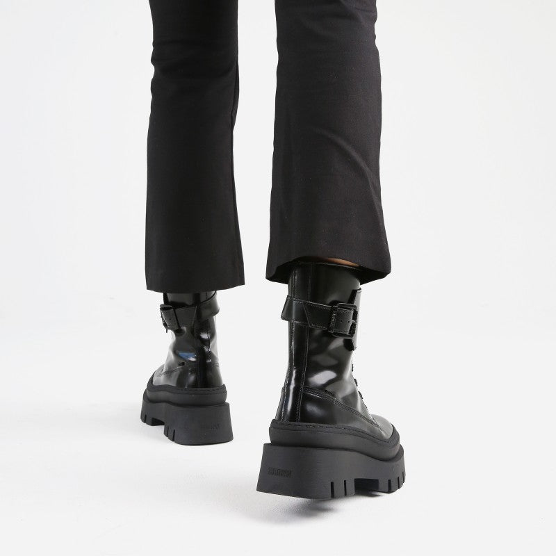 Evi Ann Black Leather Chunky Boots 47426-S-01 - 6