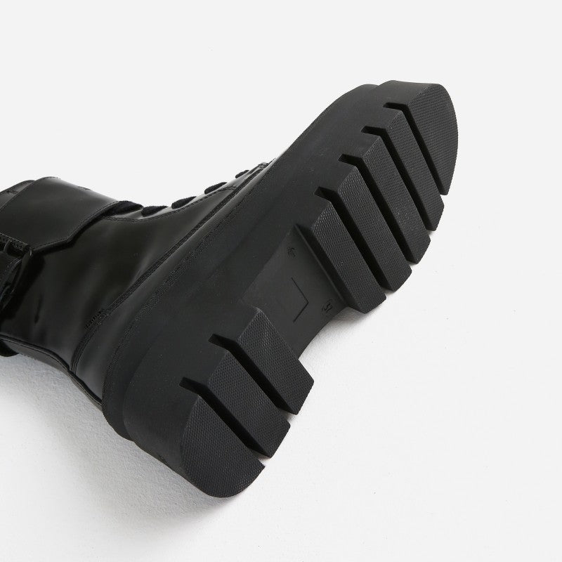 Evi Ann Black Leather Chunky Boots 47426-S-01 - 8