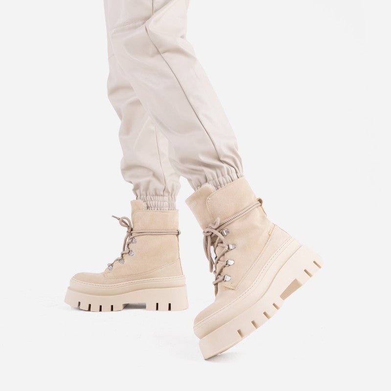 Evi Ann Creme White Suede Chunky Boots 47428-C-3619 - 2