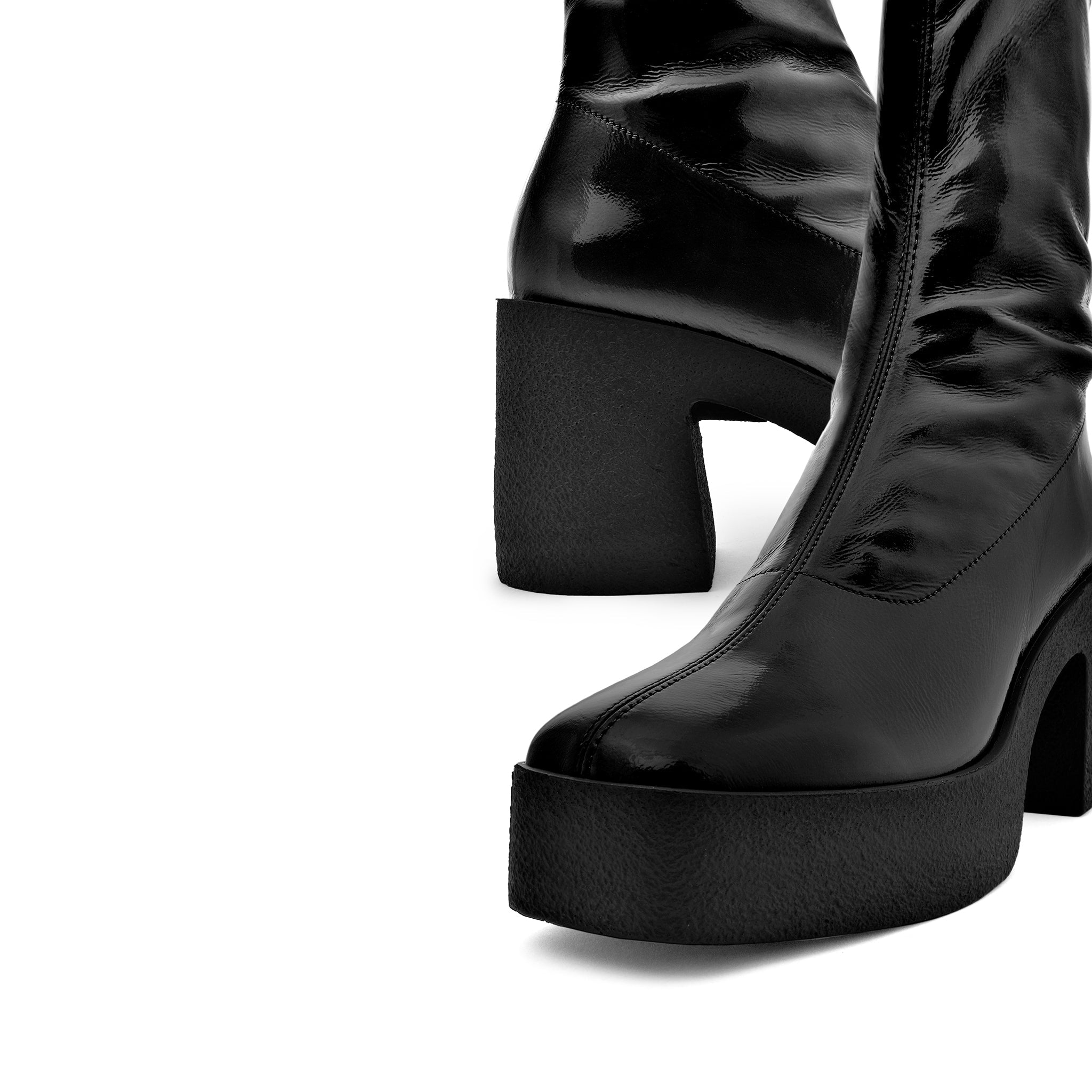 Izumi Black Patent Stretch Leather Chunky Boots 20077-01-19 - 8