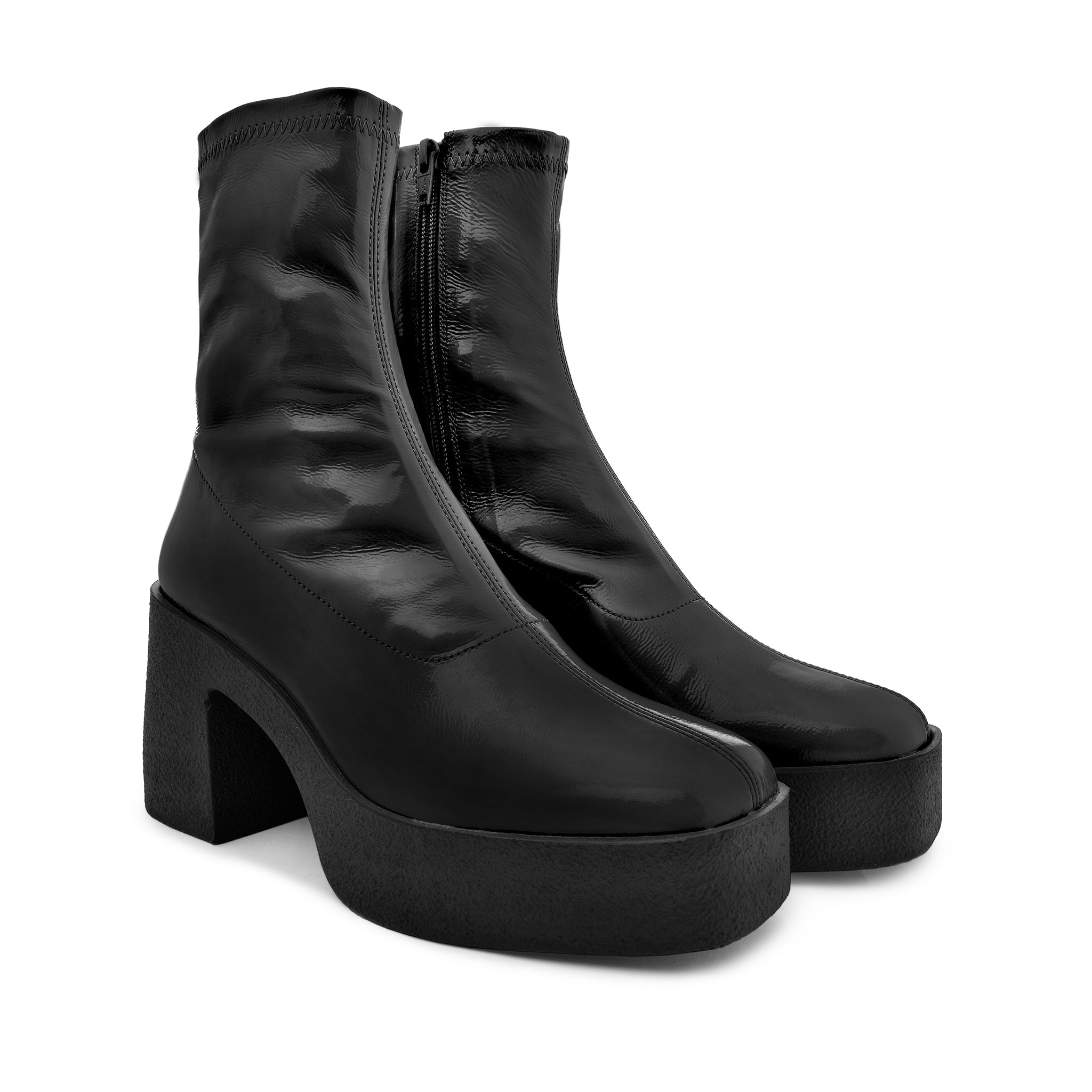 Umi Black Stretch Patent Chunky Ankle Boots 20077-02-12 - 8