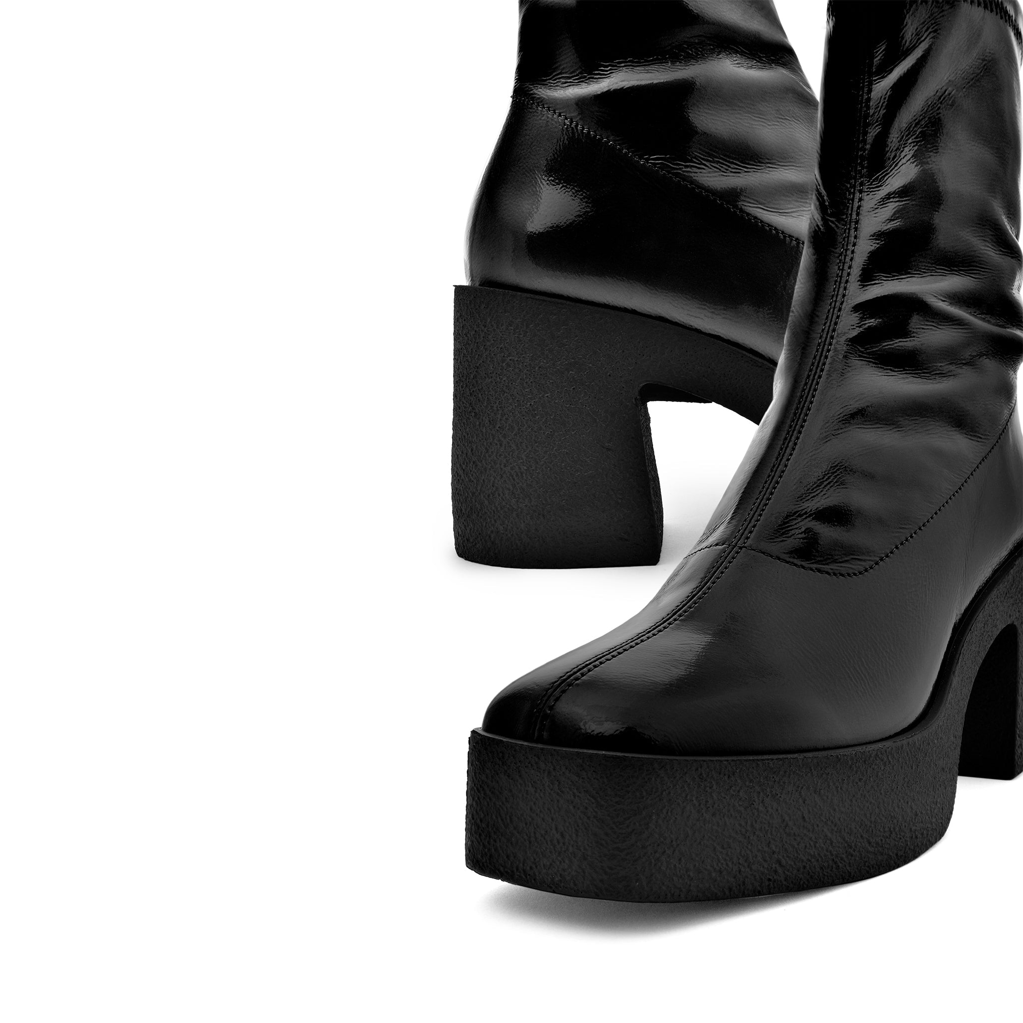 Umi Black Stretch Patent Chunky Ankle Boots 20077-02-12 - 10