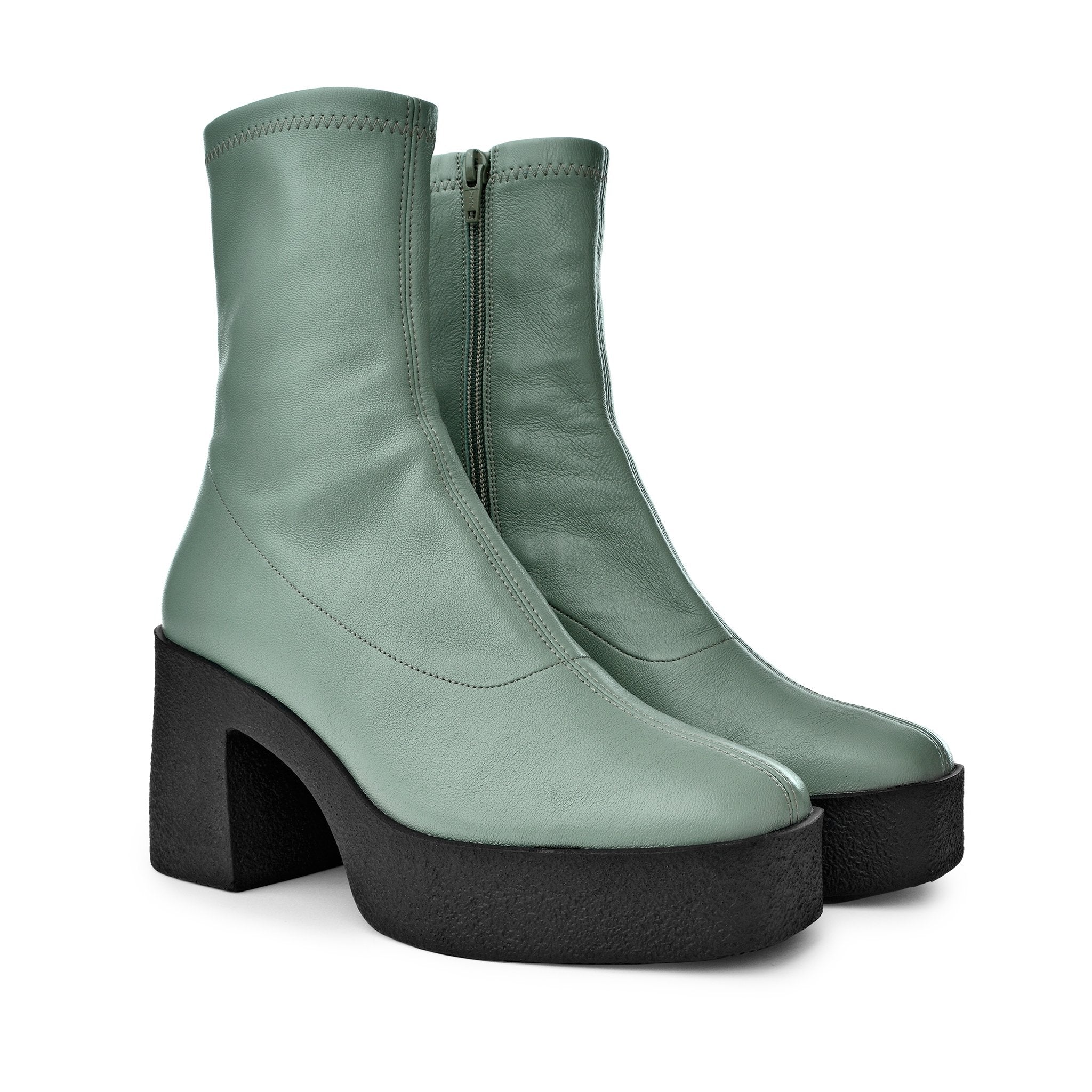 Umi Sage Green Stretch Leather Chunky Ankle Boots 20077-02-10 - 13