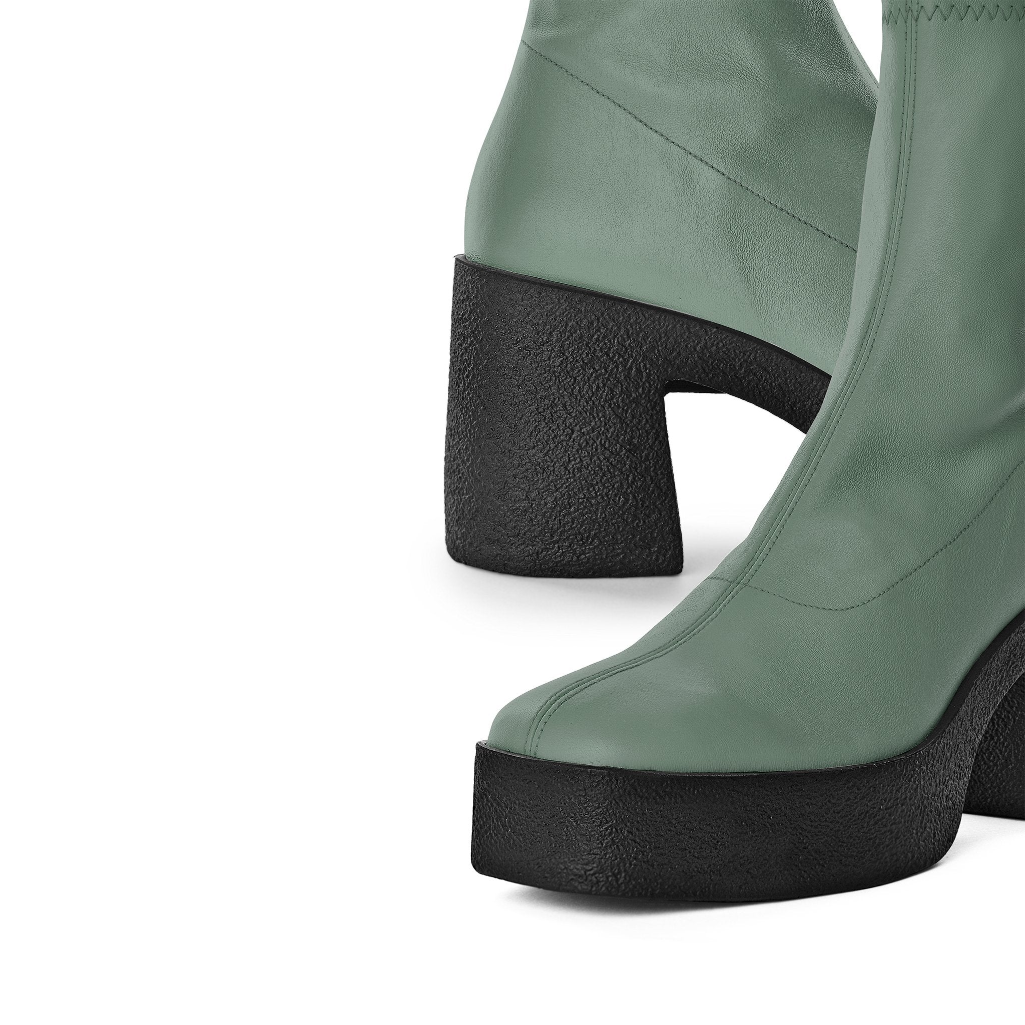 Umi Sage Green Stretch Leather Chunky Ankle Boots 20077-02-10 - 15