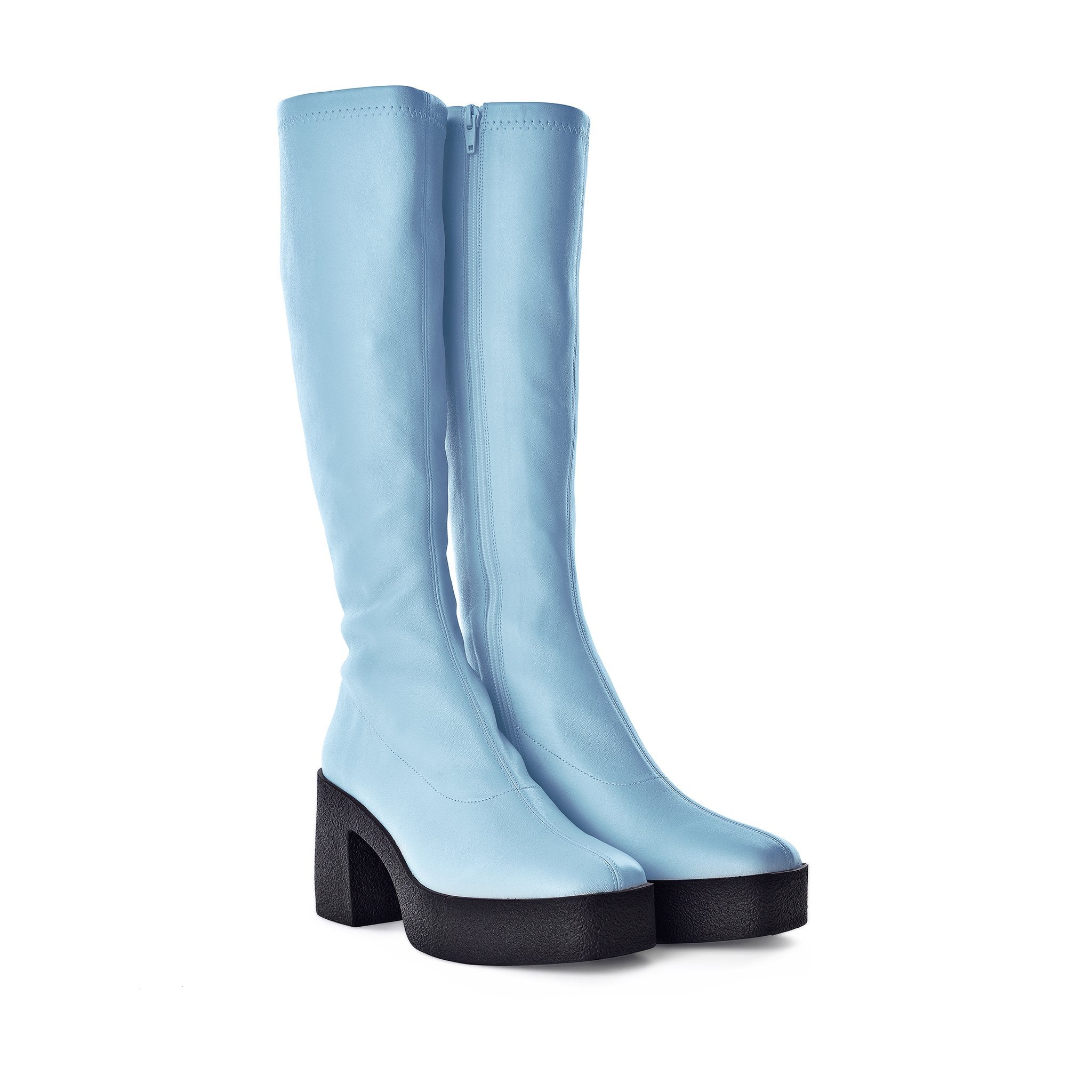 Izumi Pastel Blue Stretch Leather Chunky Boots 20077-01-10 - 11