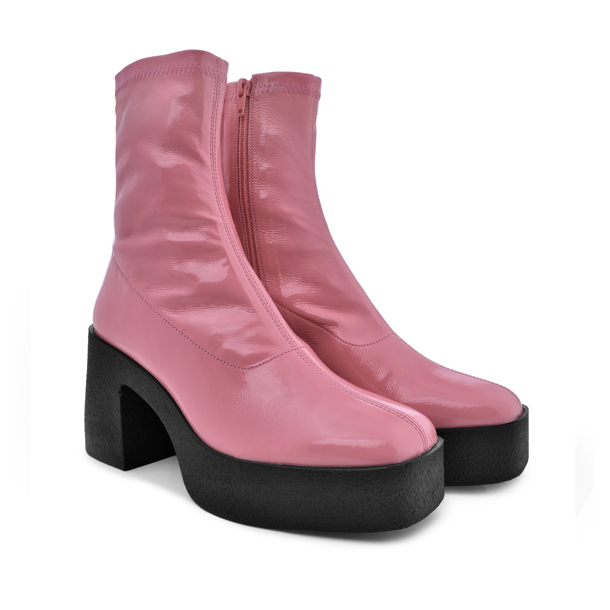 Umi Flamingo Pink Stretch Patent Chunky Ankle Boots 20077-02-16 - 6