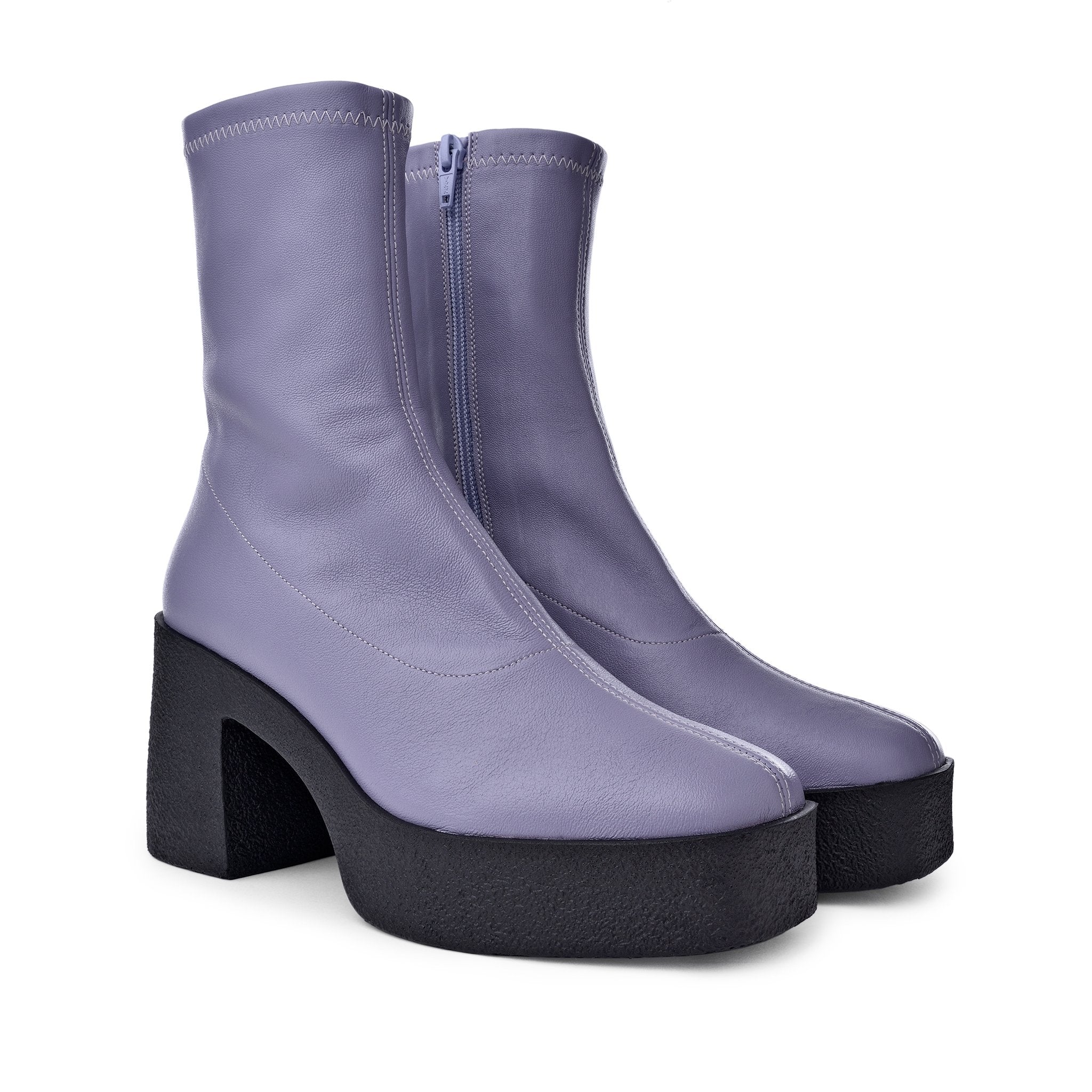 Umi Pastel Lilac Stretch Leather Chunky Ankle Boots 20077-02-11 - 10
