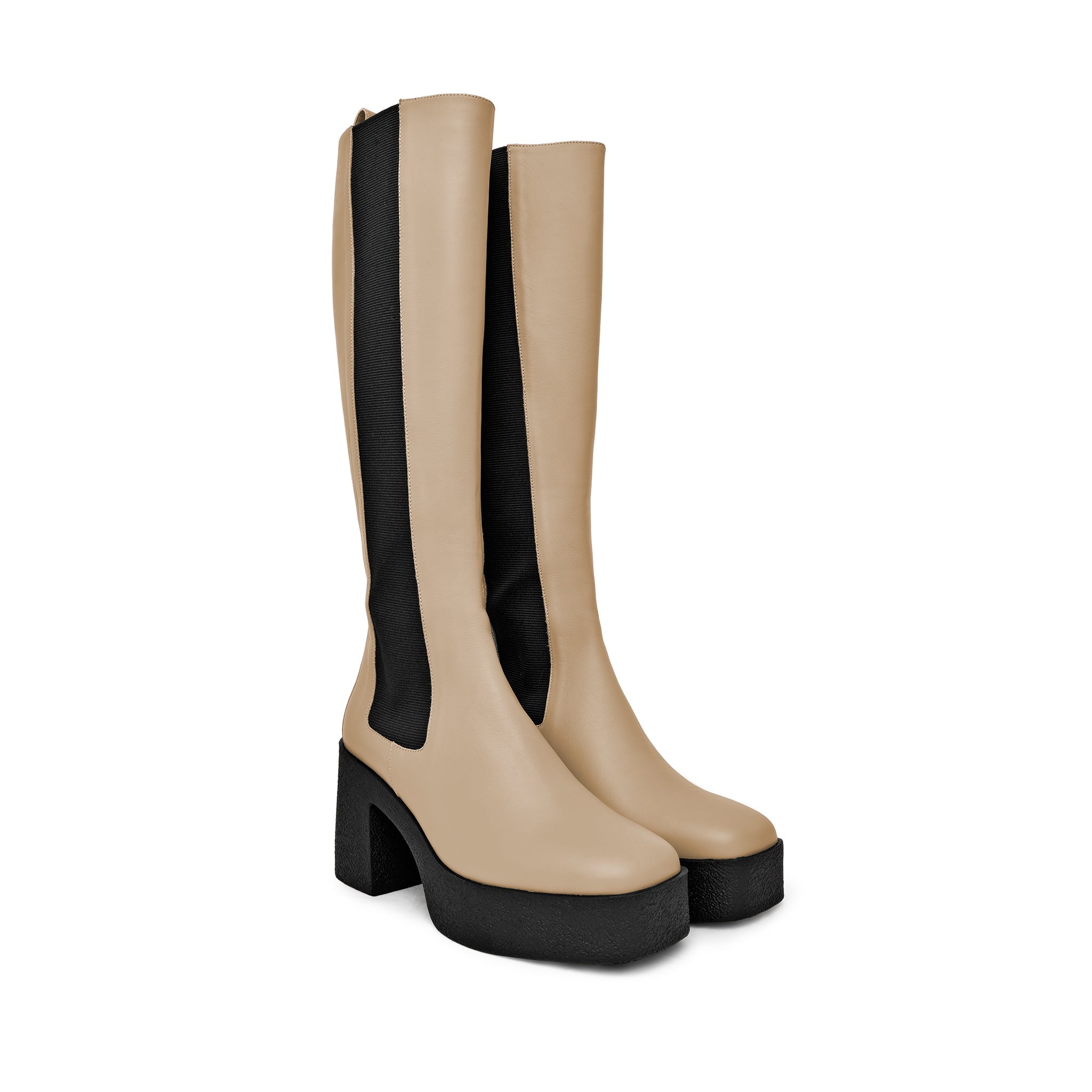 Momoko Taupe Knee-High Leather Chelsea Boots 20077-05-02 -10