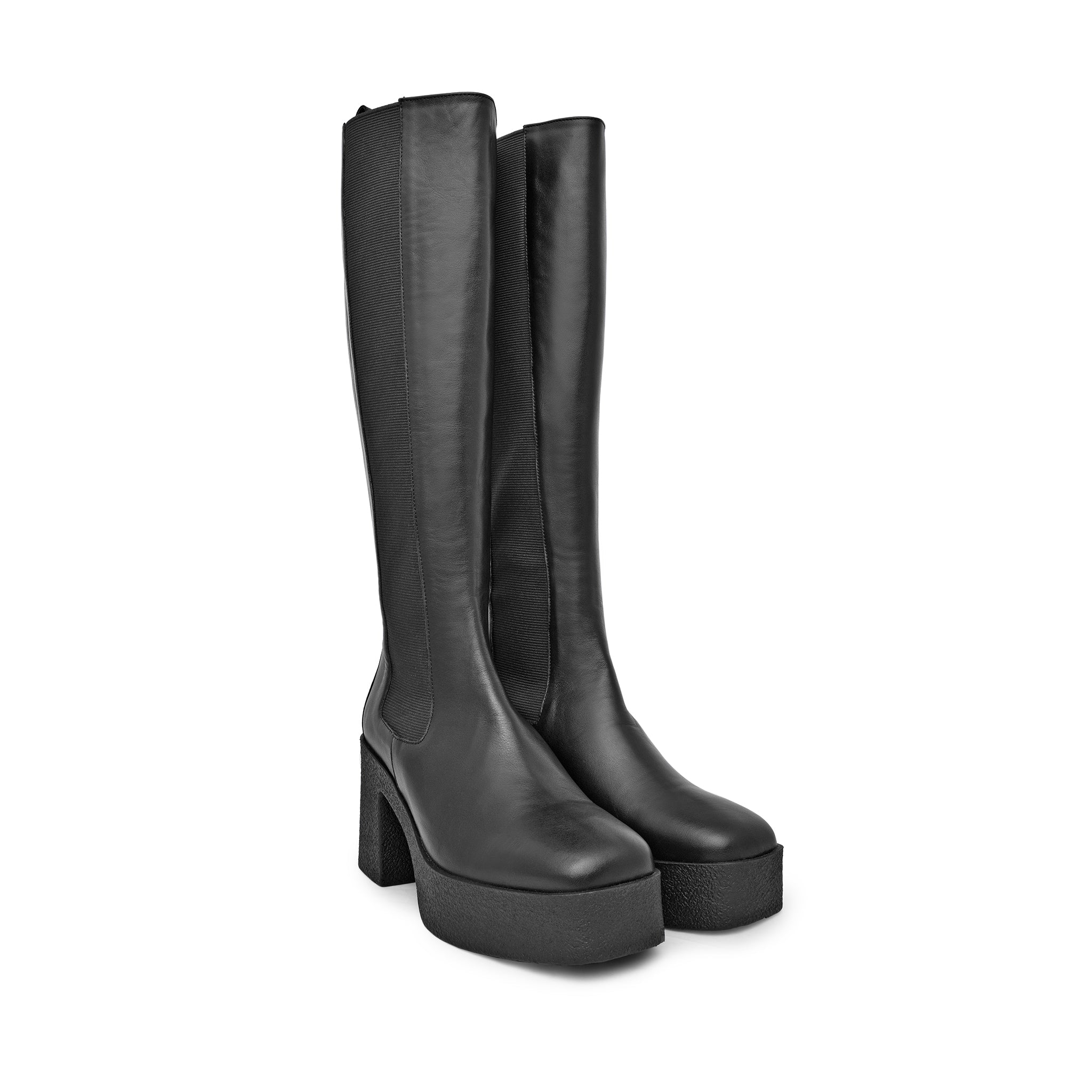 Momoko Black Knee-High Leather Chelsea Boots 20077-05-01 - 11