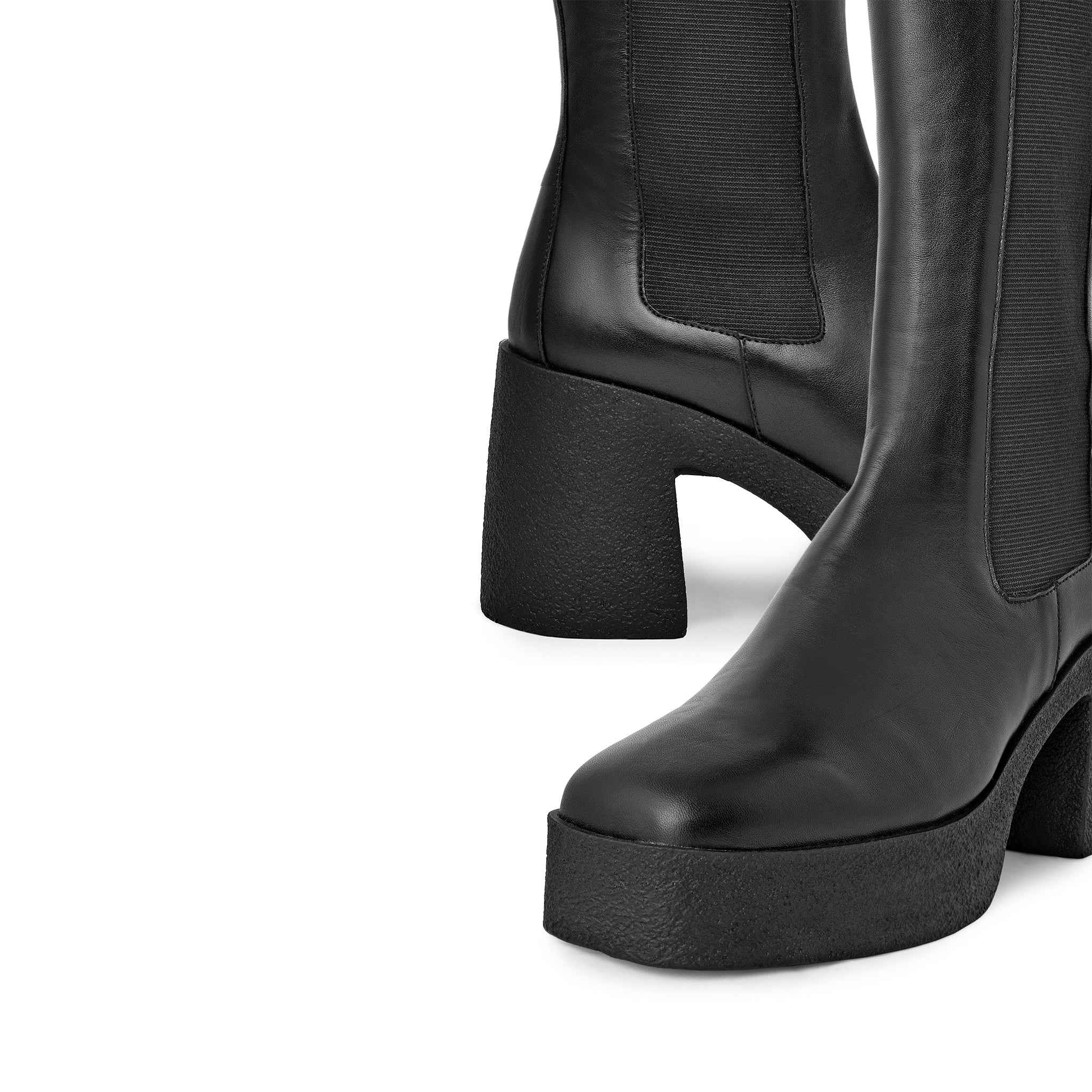 Momoko Black Knee-High Leather Chelsea Boots 20077-05-01 - 13