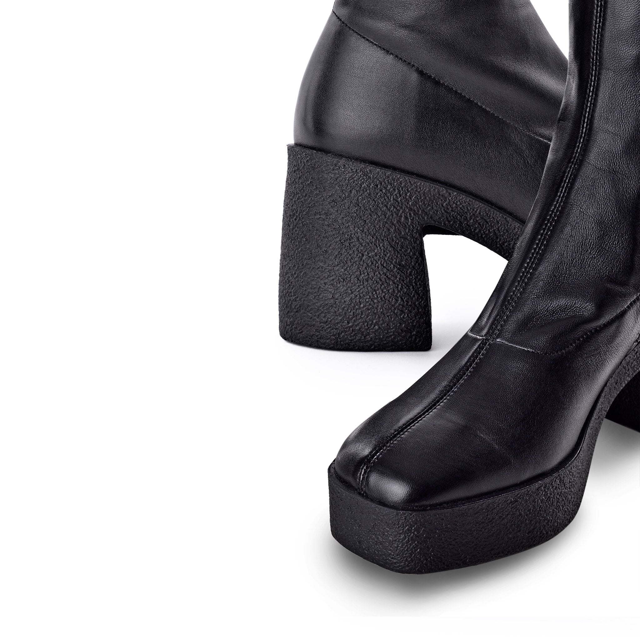 Izumi Black Stretch Leather Chunky Boots 20077-01-2 - 5