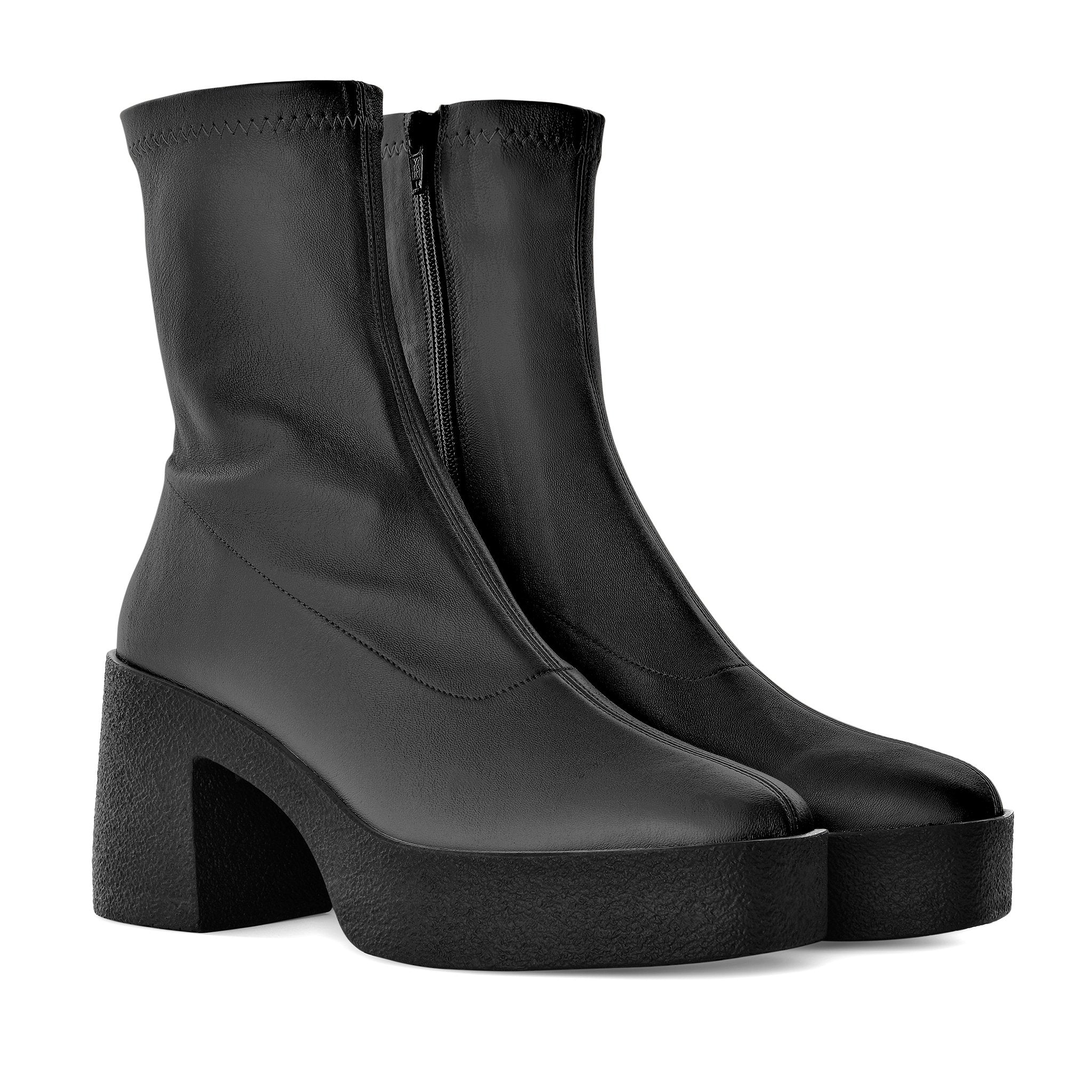 Umi Black Stretch Leather Chunky Ankle Boots 20077-02-2 - 3