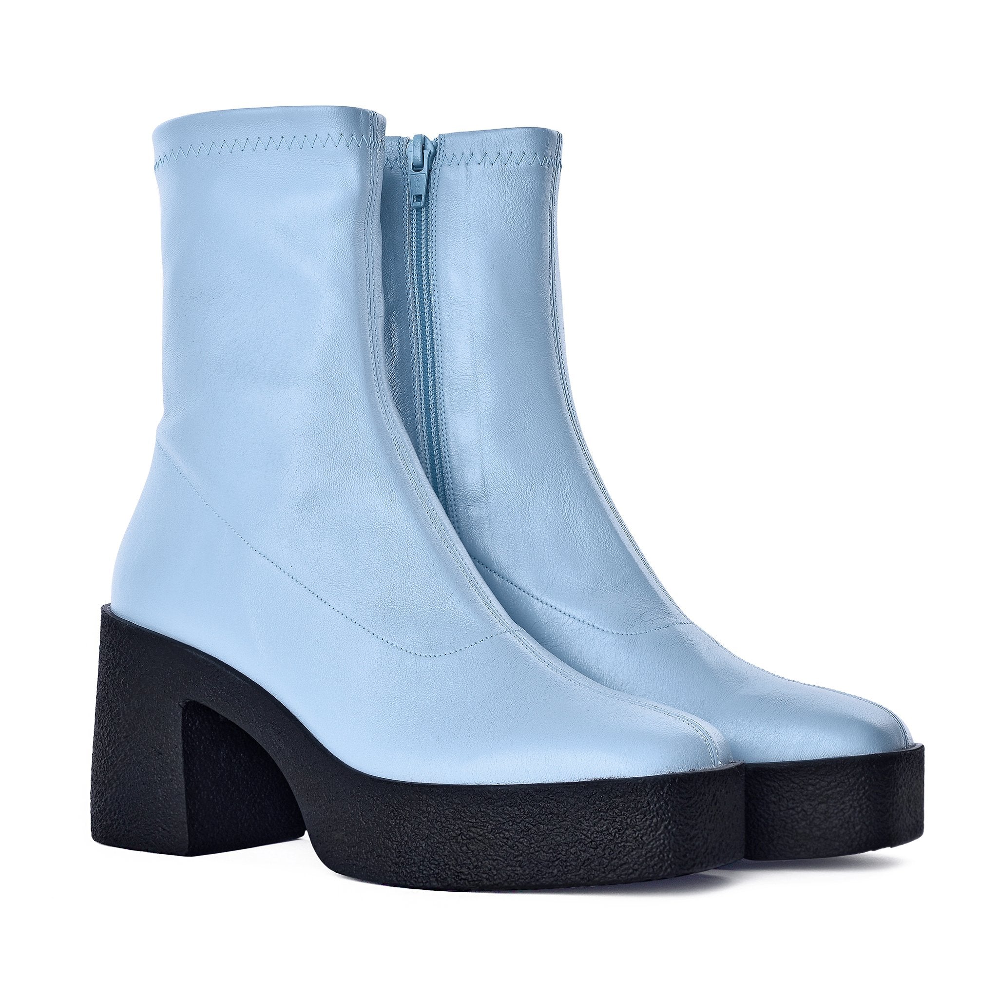 Umi Pastel Blue Stretch Leather Chunky Ankle Boots 20077-02-07 - 5