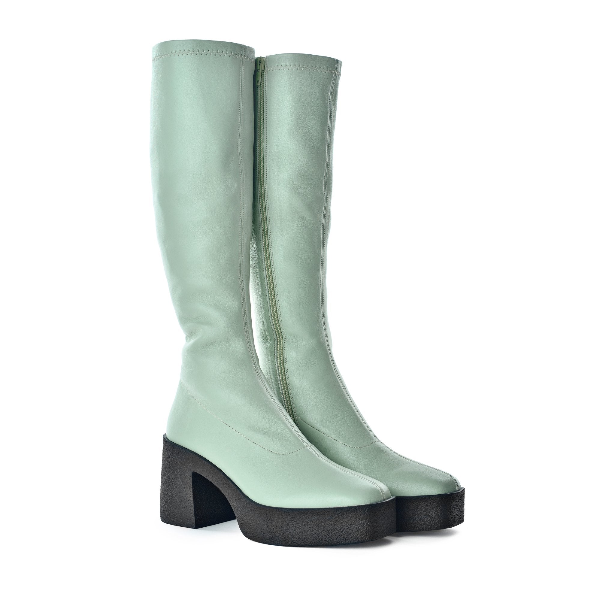 Izumi Pastel Green Stretch Leather Chunky Boots 20077-01-08 - 3