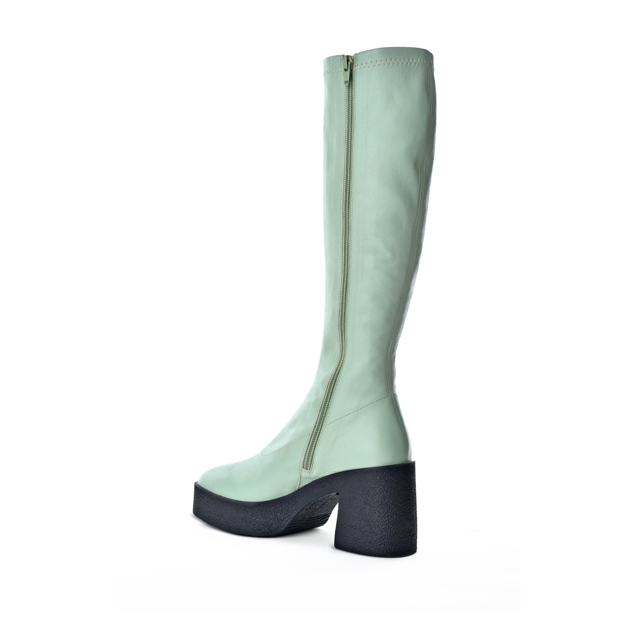 Izumi Pastel Green Stretch Leather Chunky Boots 20077-01-08 - 4