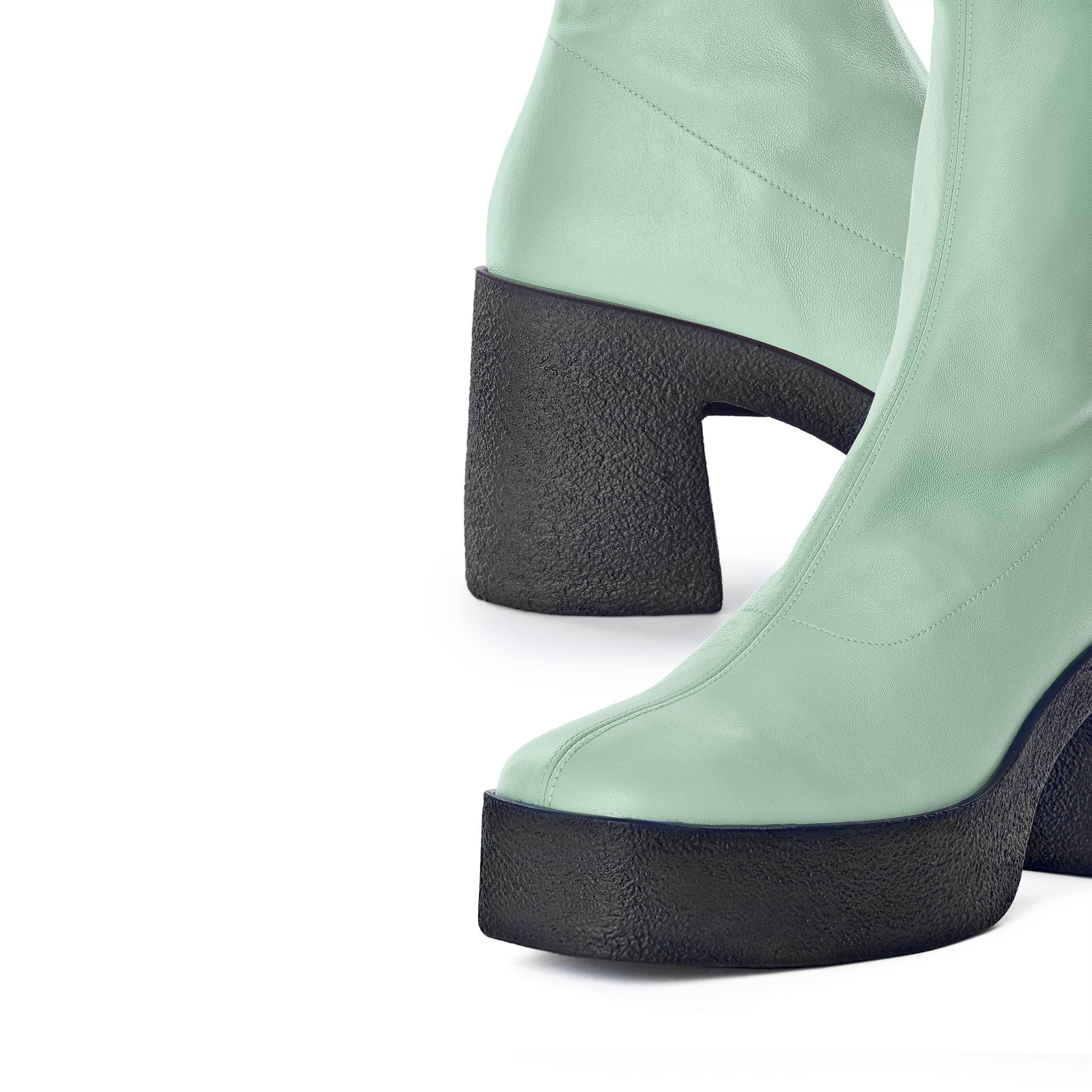 Izumi Pastel Green Stretch Leather Chunky Boots 20077-01-08 - 6