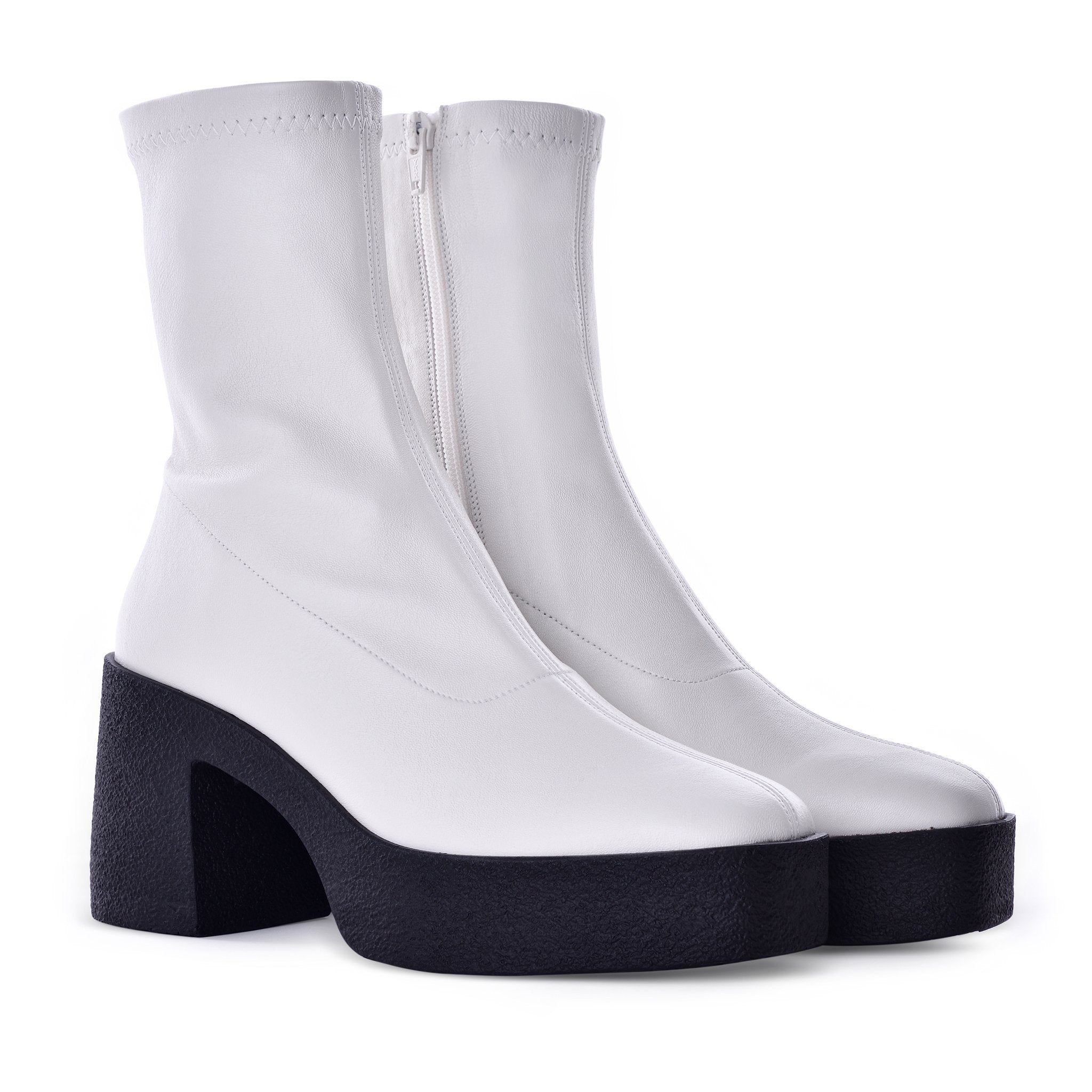 Umi Off White Stretch Leather Chunky Ankle Boots 20077-02-06 - 3
