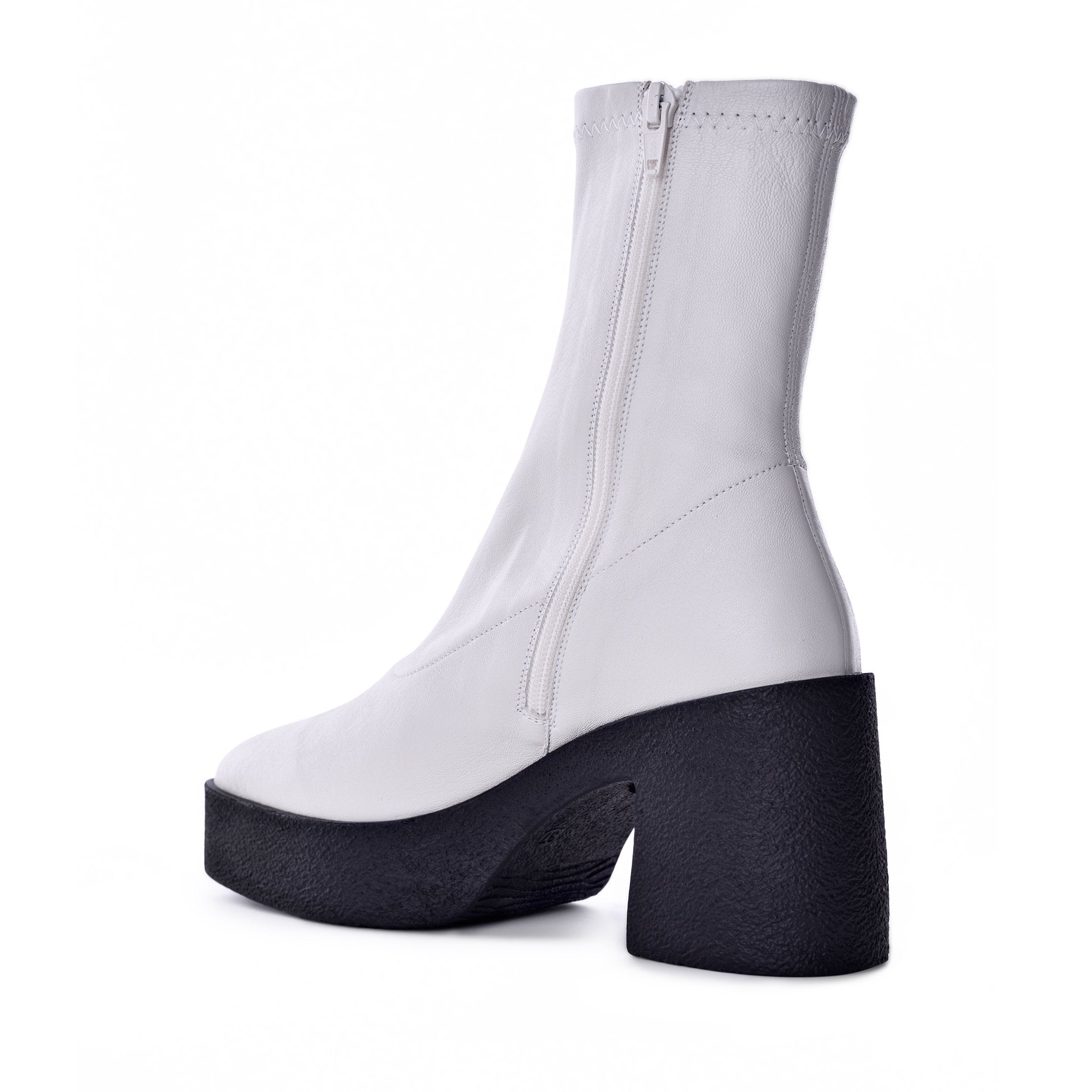 Umi Off White Stretch Leather Chunky Ankle Boots 20077-02-06 - 4
