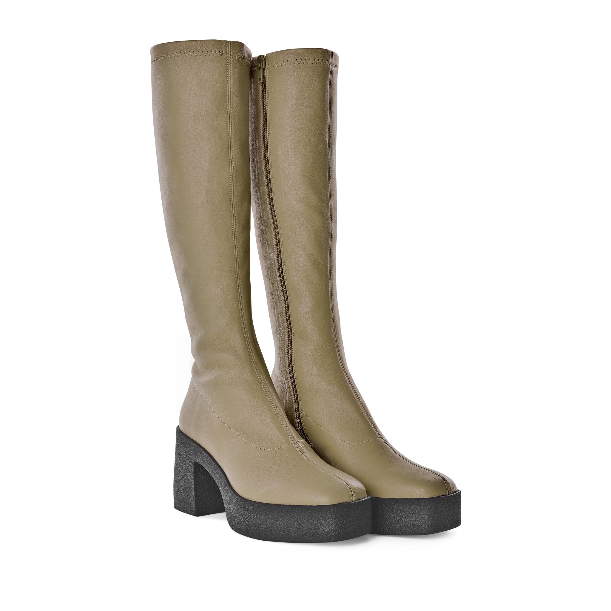 Izumi Khaki Stretch Leather Chunky Boots 20077-01-07 - 3