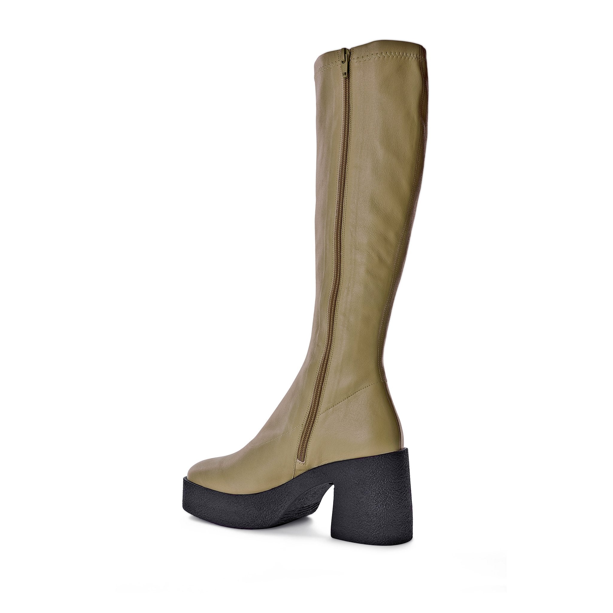 Izumi Khaki Stretch Leather Chunky Boots 20077-01-07 - 4