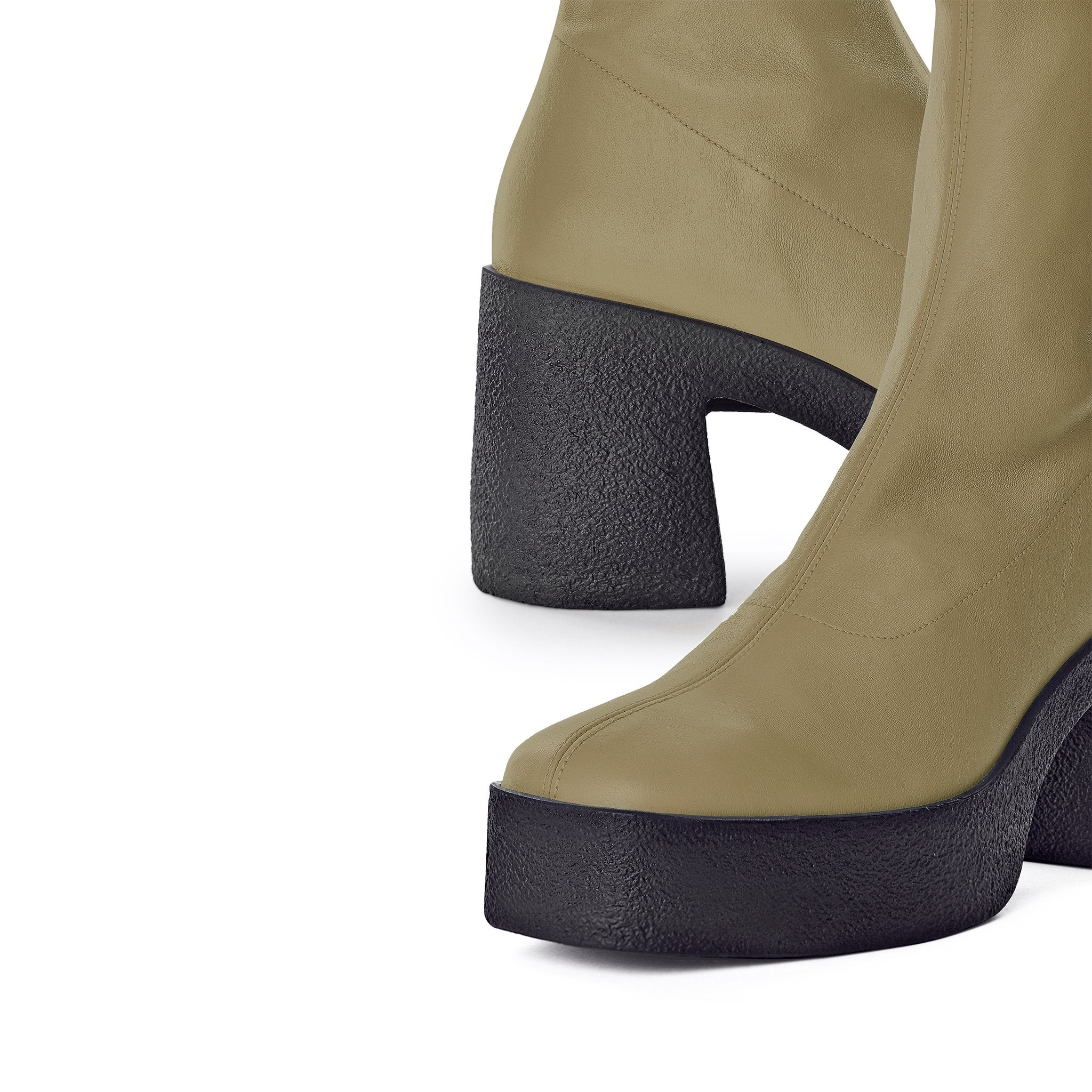 Izumi Khaki Stretch Leather Chunky Boots 20077-01-07 - 5