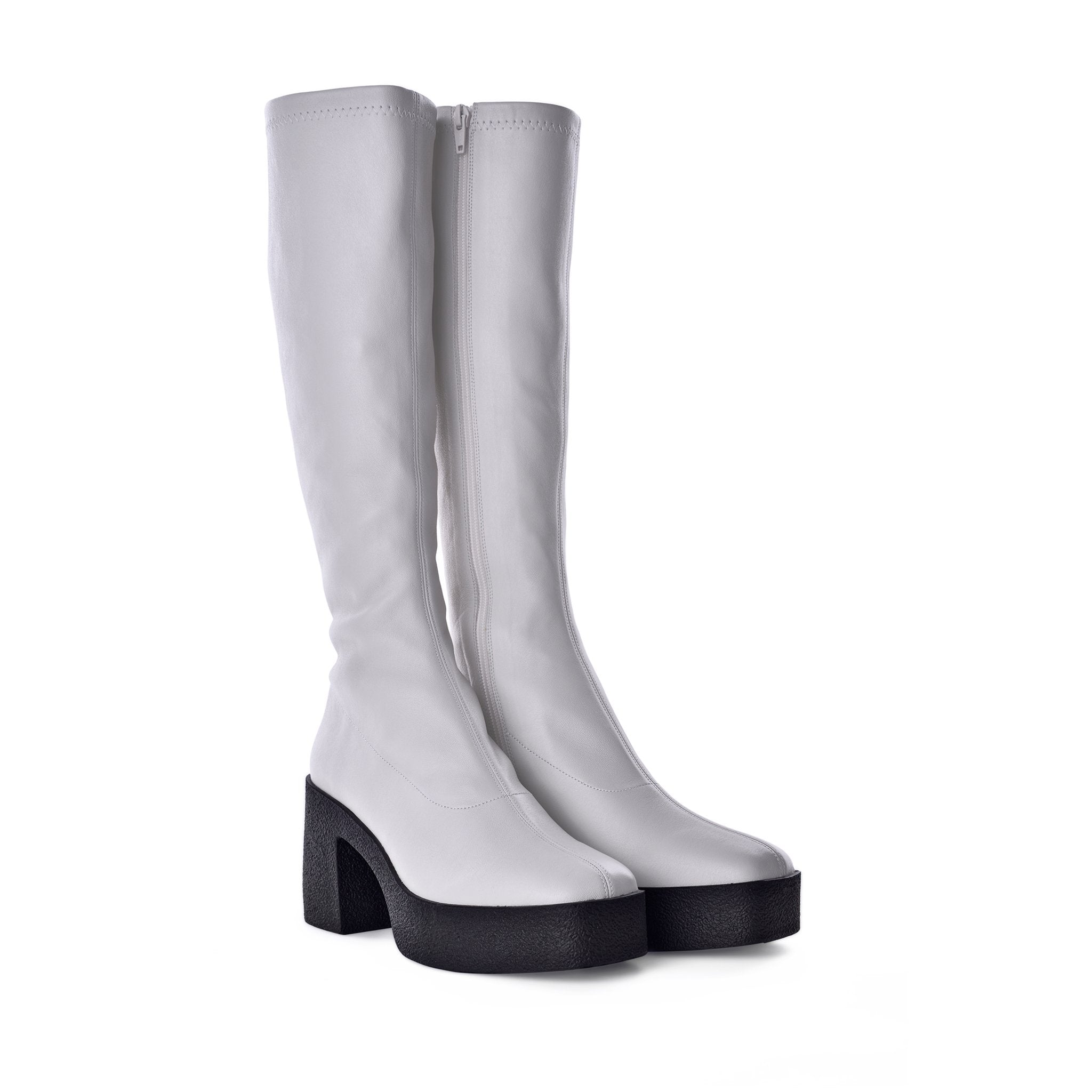 Izumi Off White Stretch Leather Chunky Boots 20077-01-06 - 5