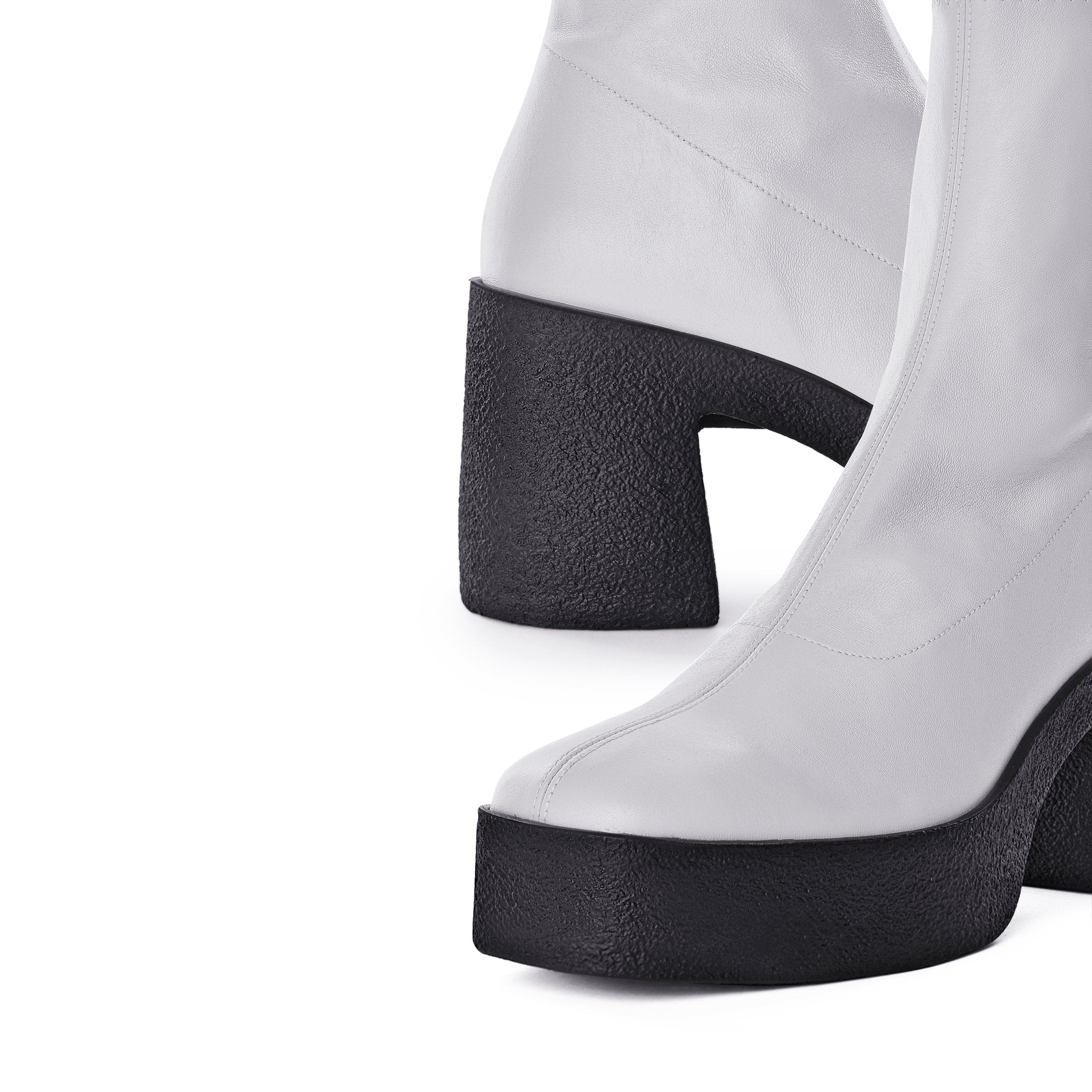 Izumi Off White Stretch Leather Chunky Boots 20077-01-06 - 8