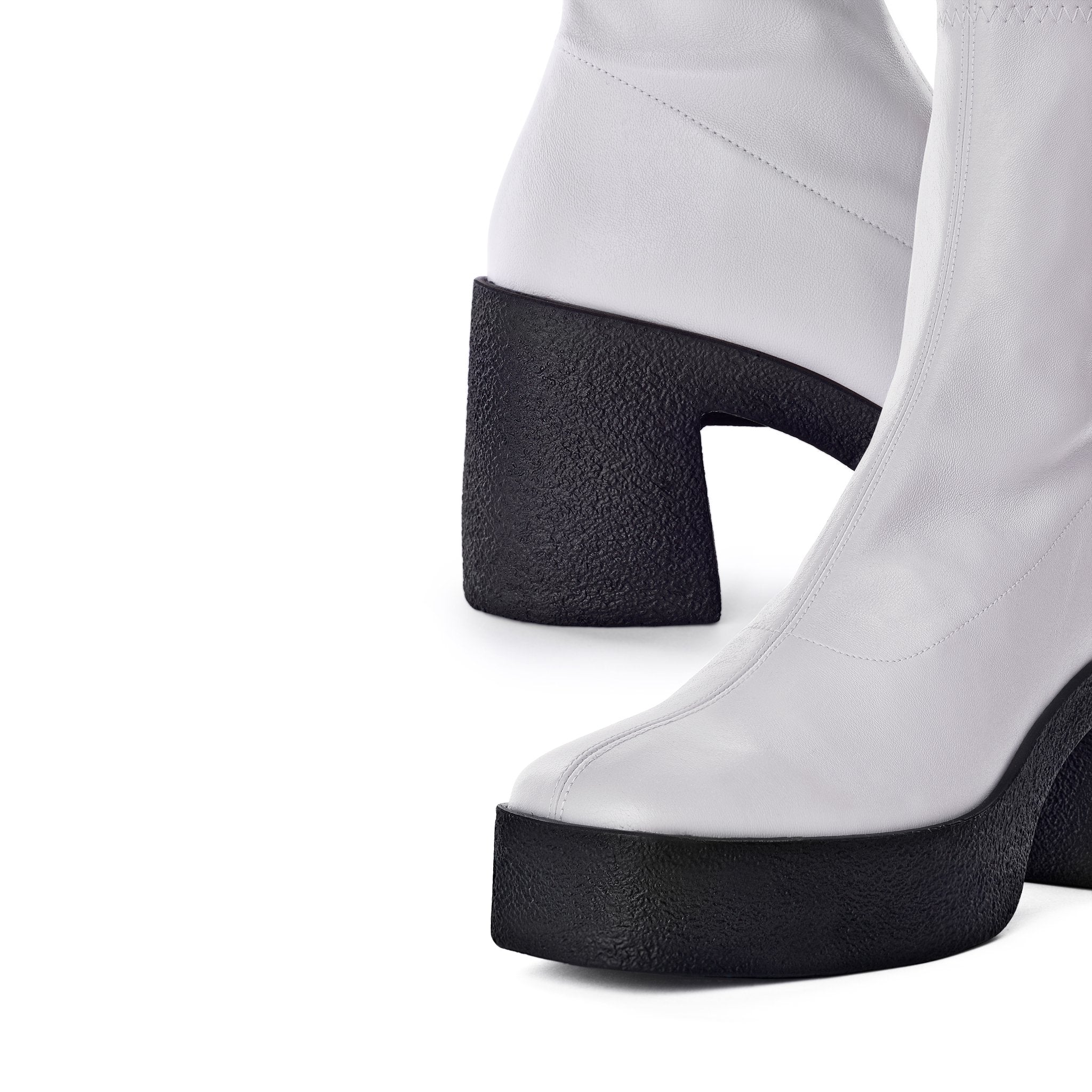 Umi Off White Stretch Leather Chunky Ankle Boots 20077-02-06 - 6
