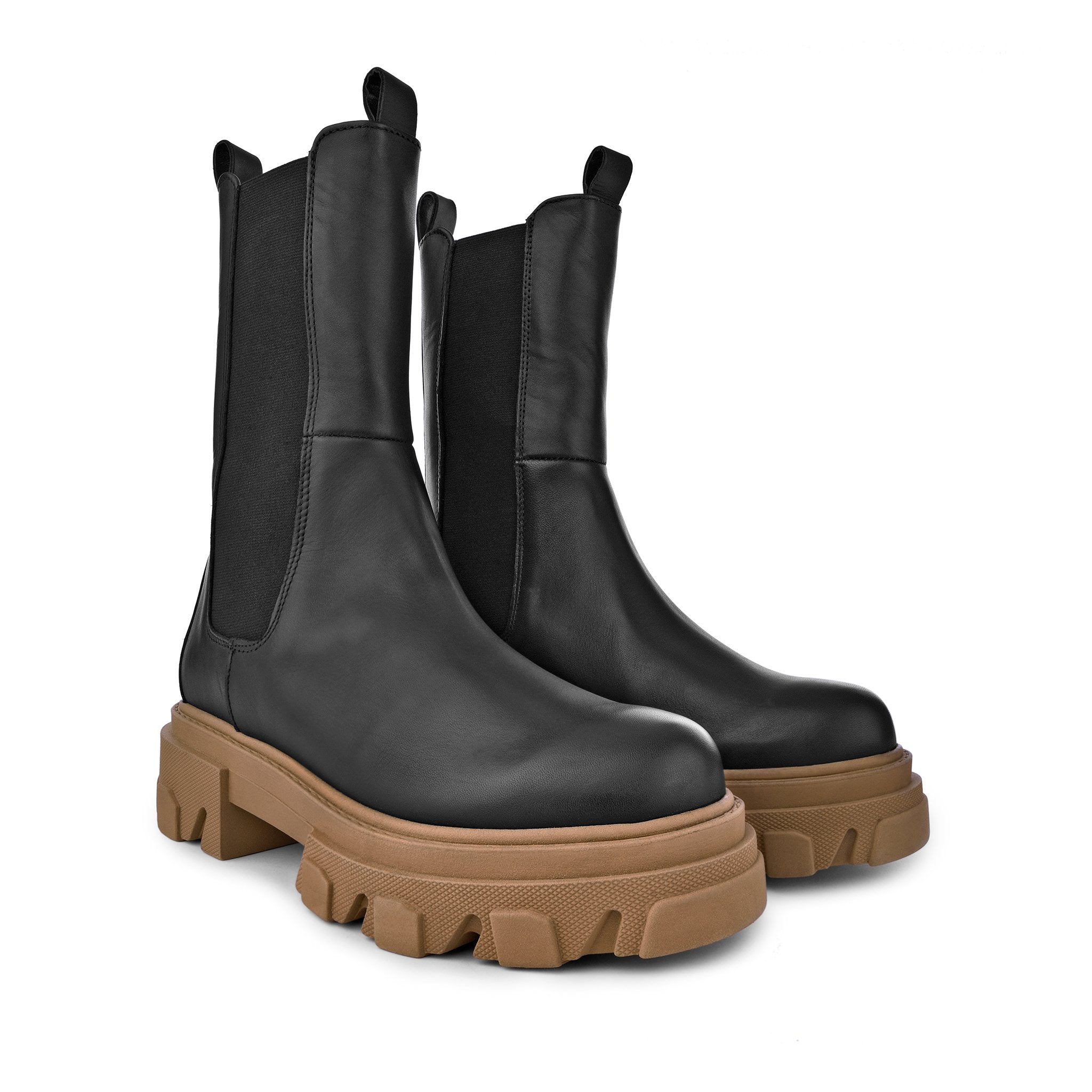 Ella Black Brown Leather Combat Boots Boots