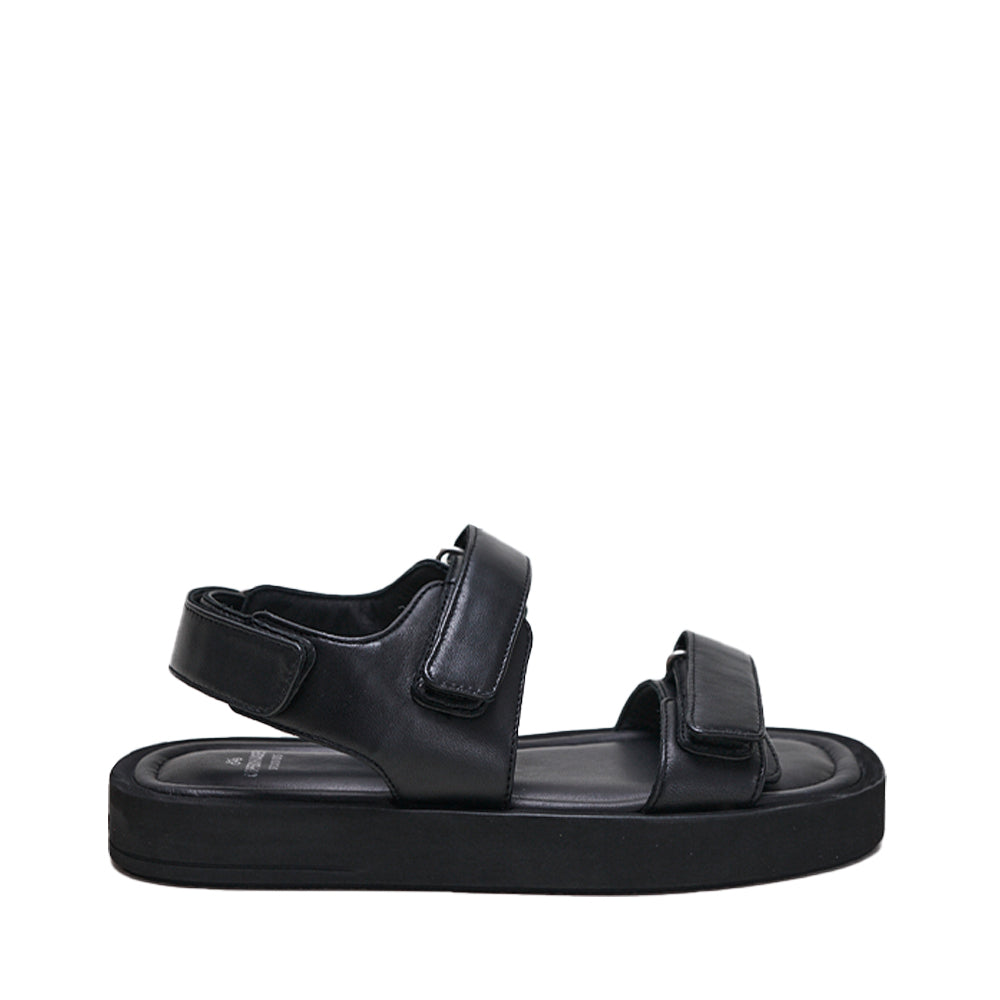 Nappa Black Velcro Straps Chunky Sandals Sandals