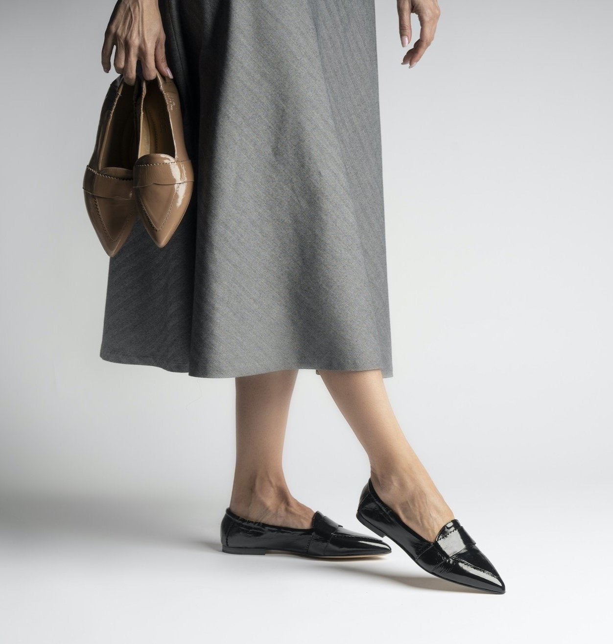 Grace Black Naplak Leather Loafers Flats - 2