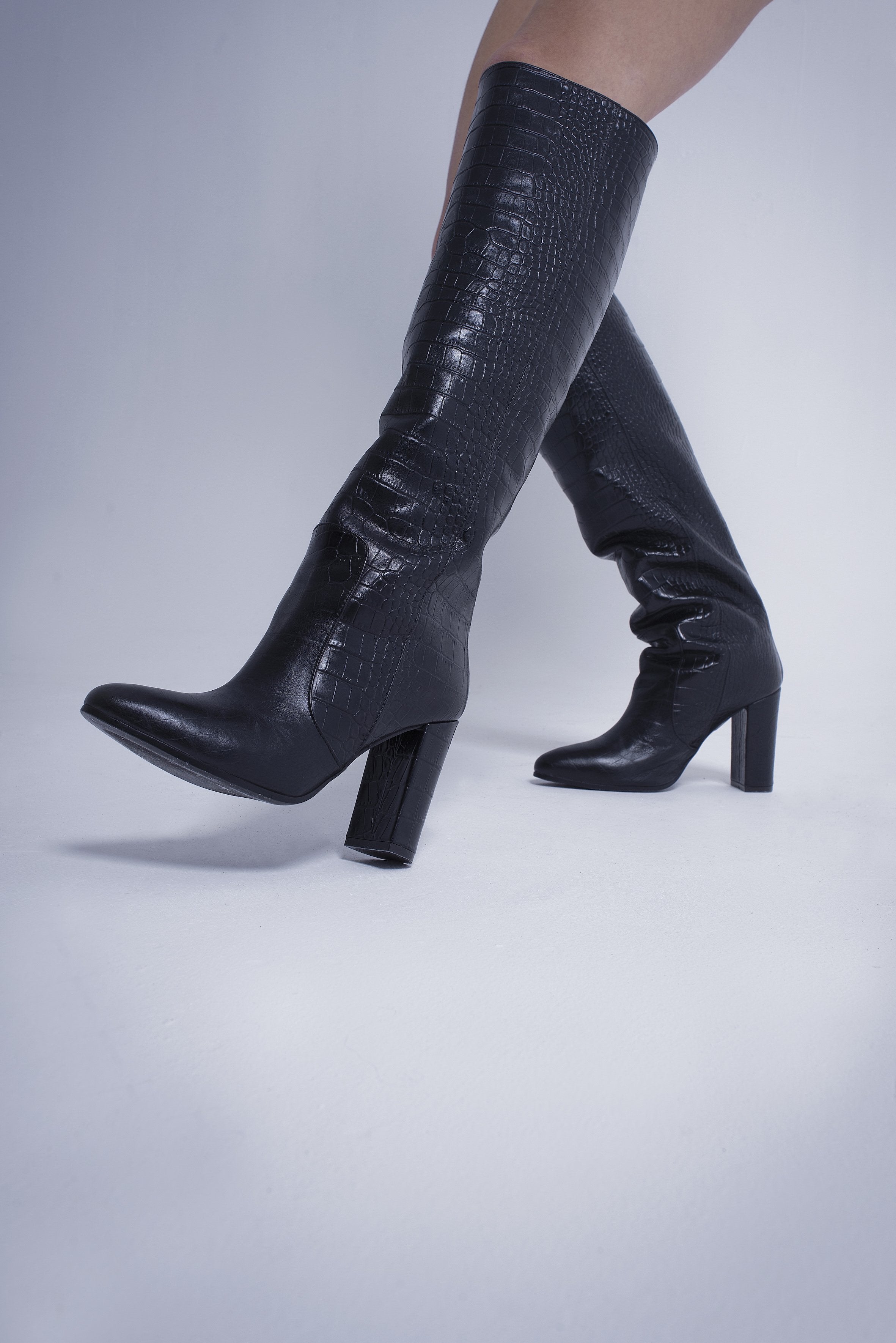 Brigitte Black Croco Boots - 6