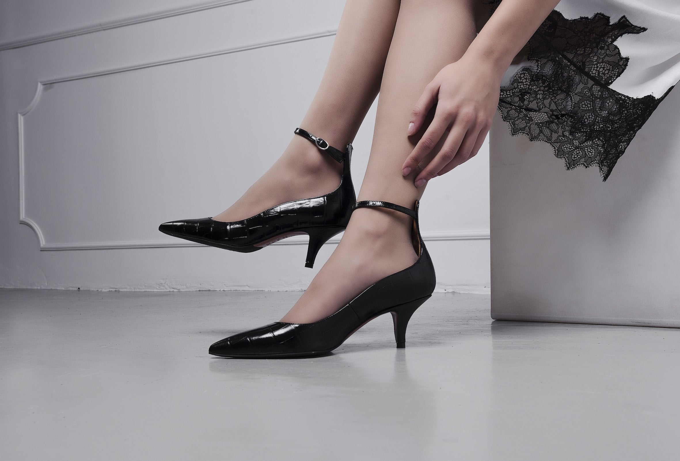 Sonia Black Croco Heels - 7