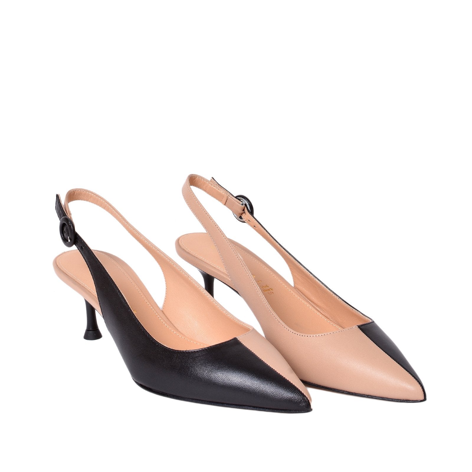 Capretto Two-Tone Sling Back Heeled Shoes Heels 1003/Black-Beige - 3