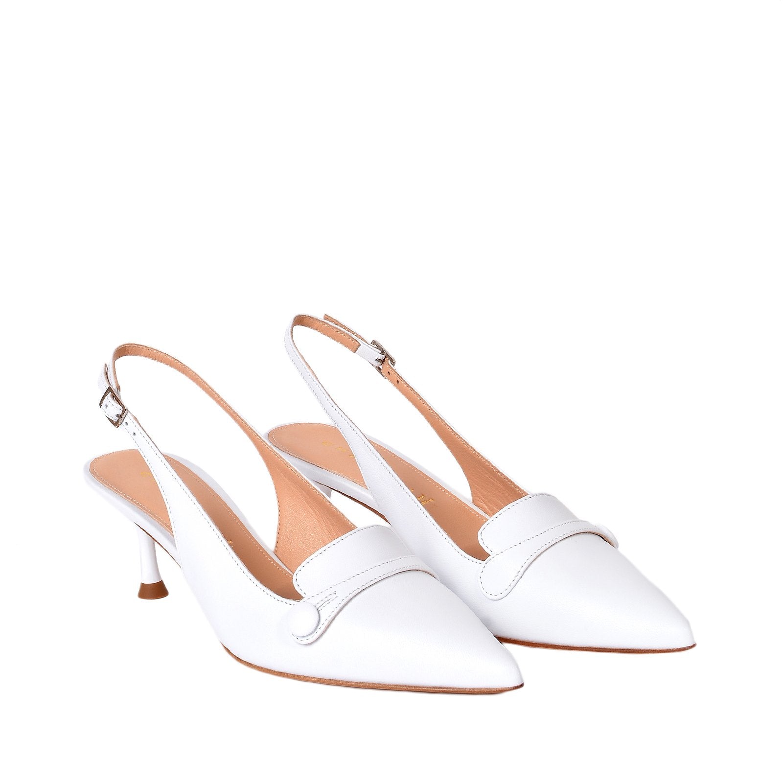 Capretto Sling Back Shoes In White Heels 1002/White - 3